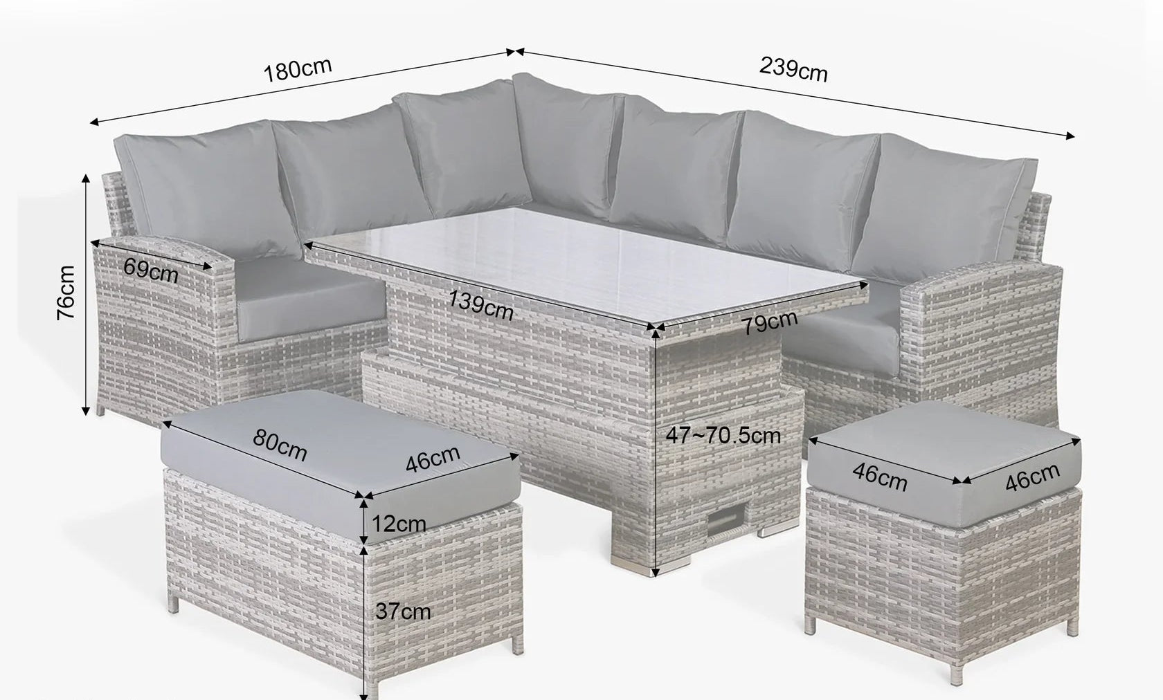 Casa Corner Sofa Set with Rising Dining Table in Mixed Weave (Left Hand)