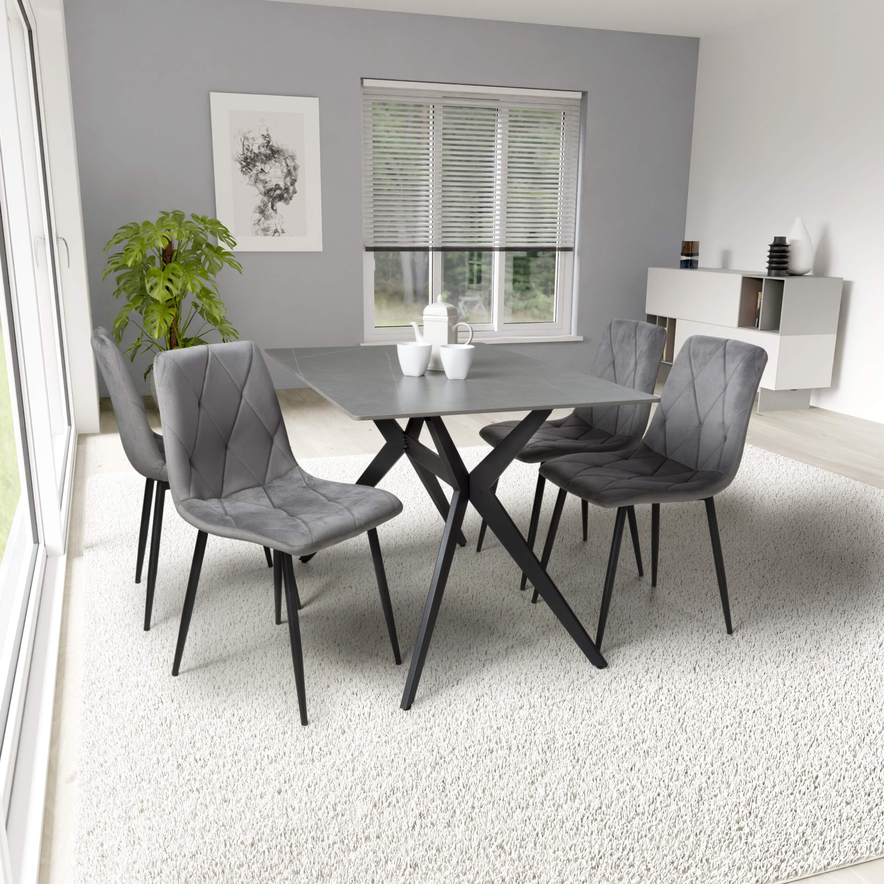 Islington 1.2m Black Dining Table with Yellow Luca Chairs (Copy) (14627323347322) (14627323511162)