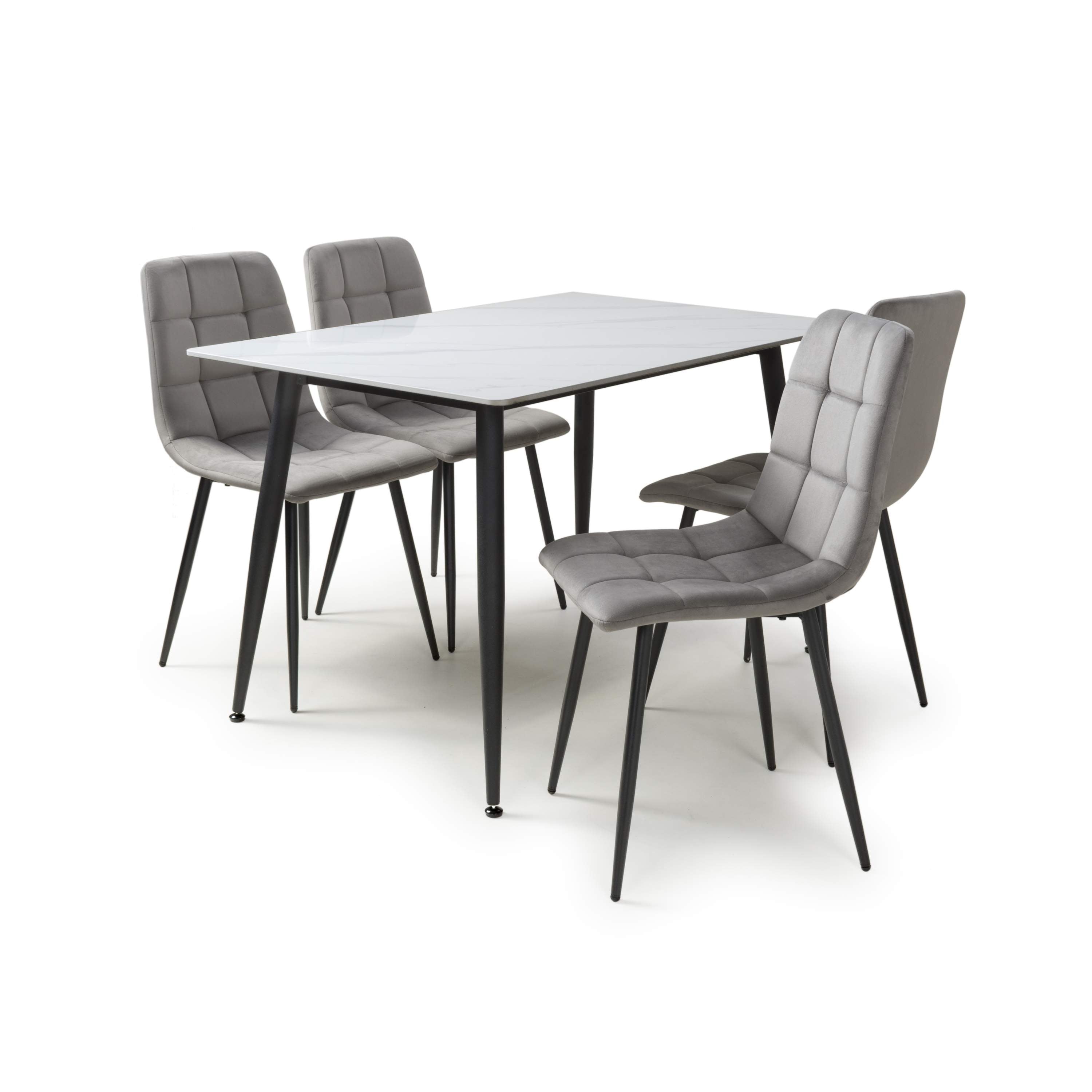 Stockholm 1.2m White Dining Table with Grey Loft Dining Chairs (14627325346170)