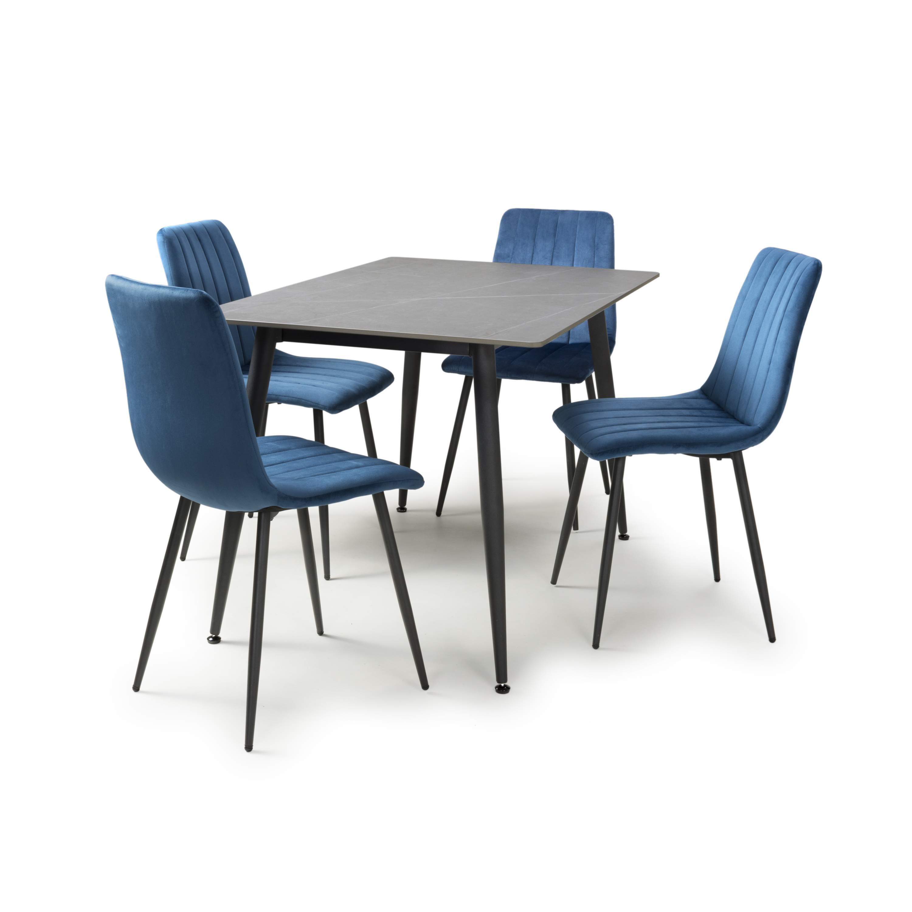 Stockholm 1.2m Grey Dining Table with Blue Loft Dining Chairs (14627351626106)