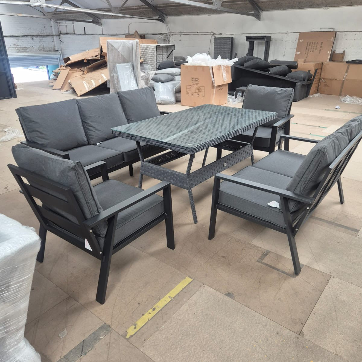 Sienna Aluminium Sofa Dining Set with Rattan Dining Table in Grey