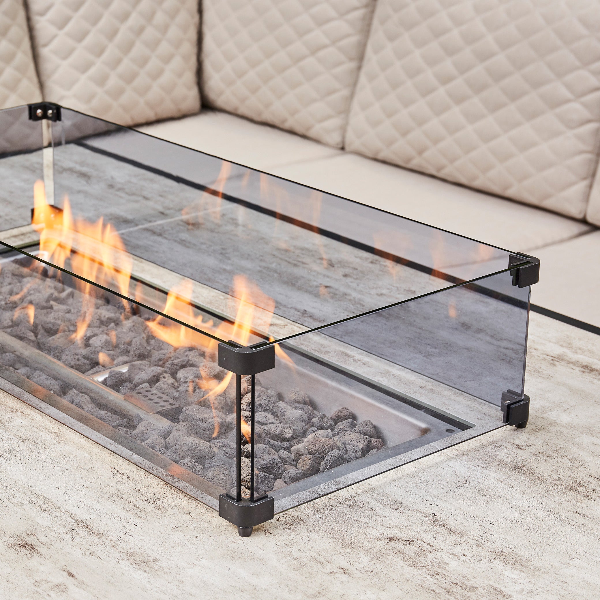 Ava Aluminium Corner Dining Set with Fire Pit – Beige (14930013585786)