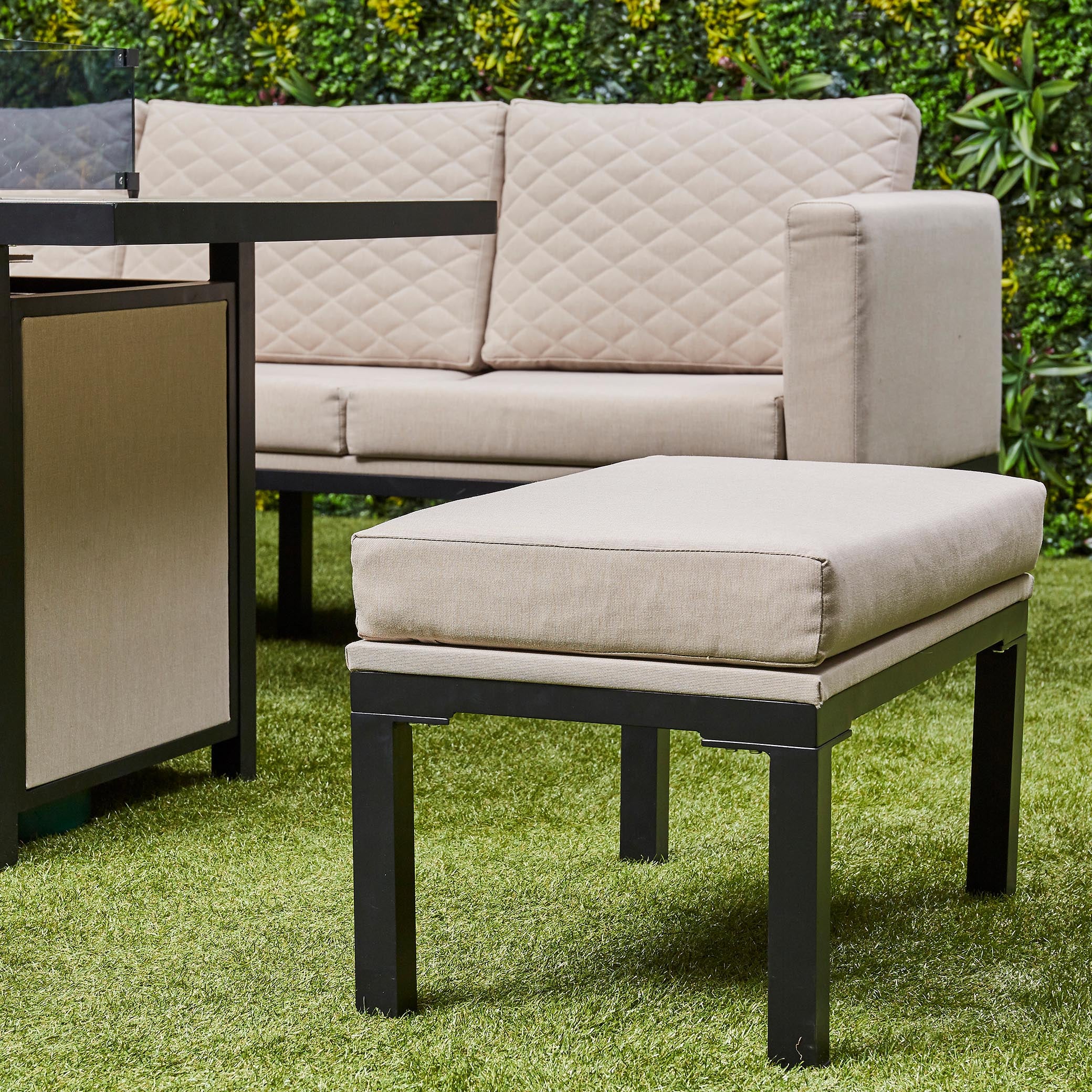 Ava Aluminium Corner Dining Set with Fire Pit – Beige (14930013585786)