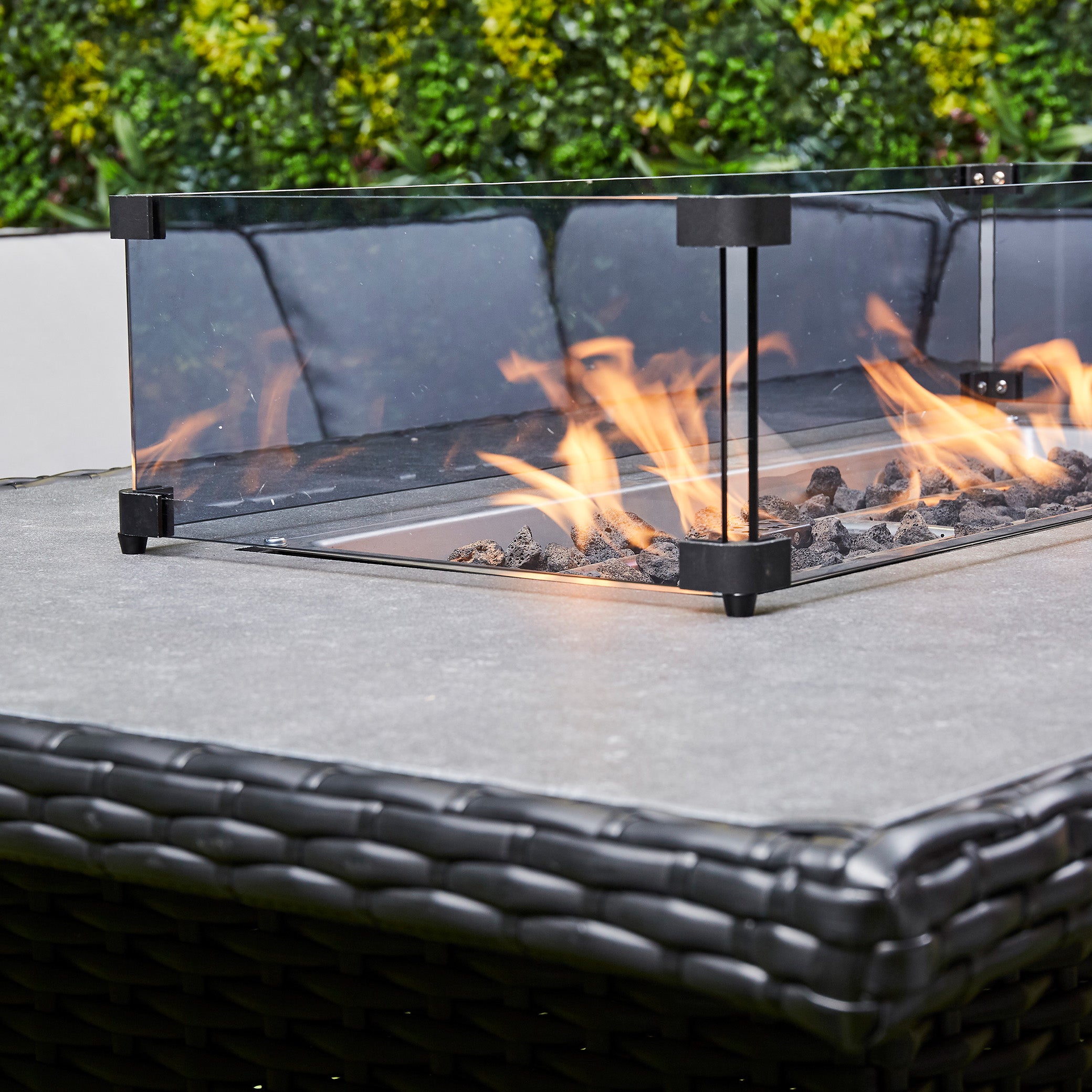 Chakra Rattan Corner Dining Set with Fire Pit – Black (14929991238010)