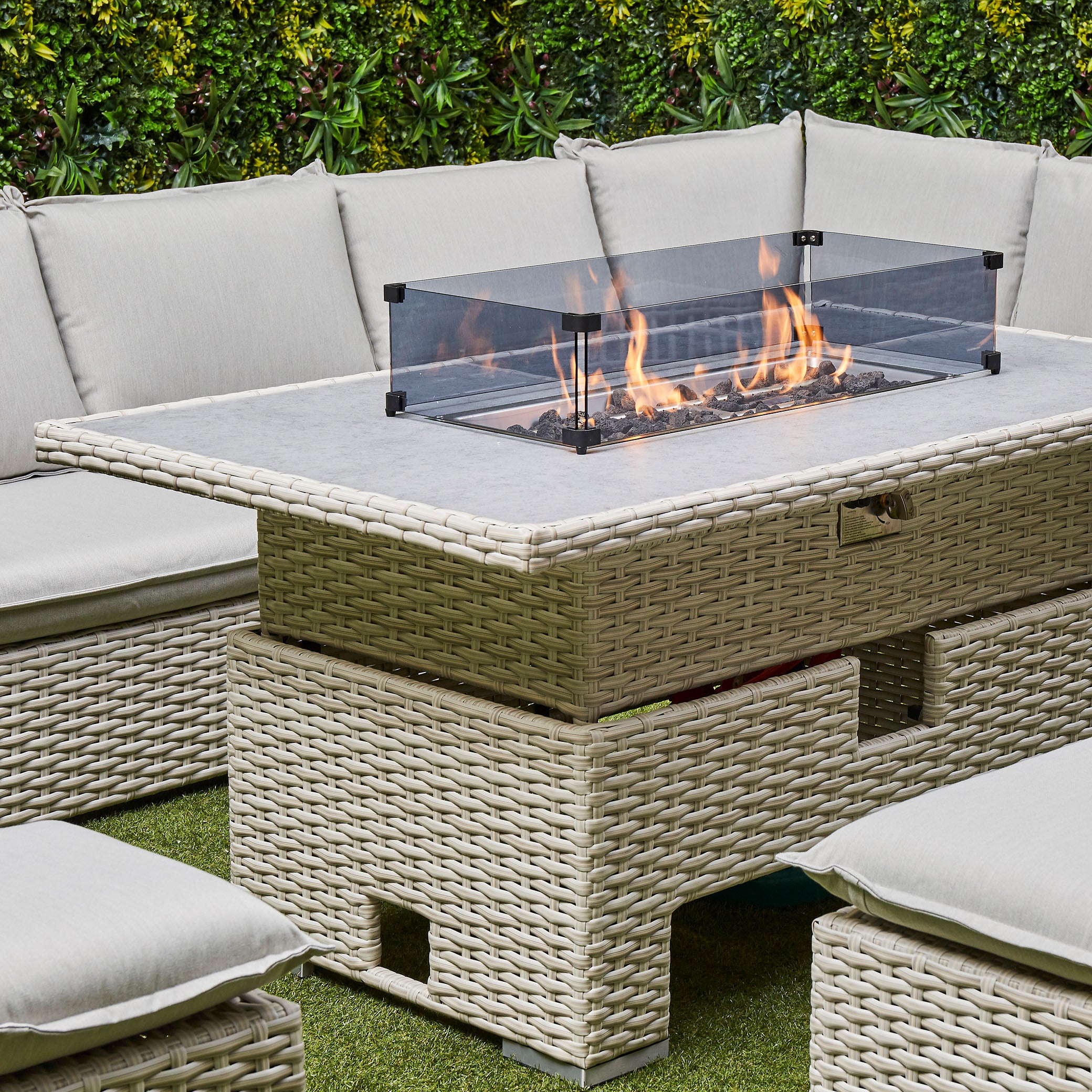 Chakra Rattan Corner Dining Set with Fire Pit – Beige (14930024857978)
