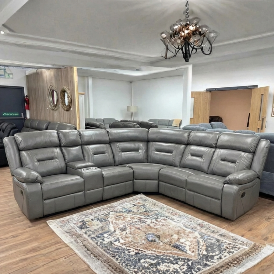 Albie Reclining Corner Sofa in Grey Faux Leather