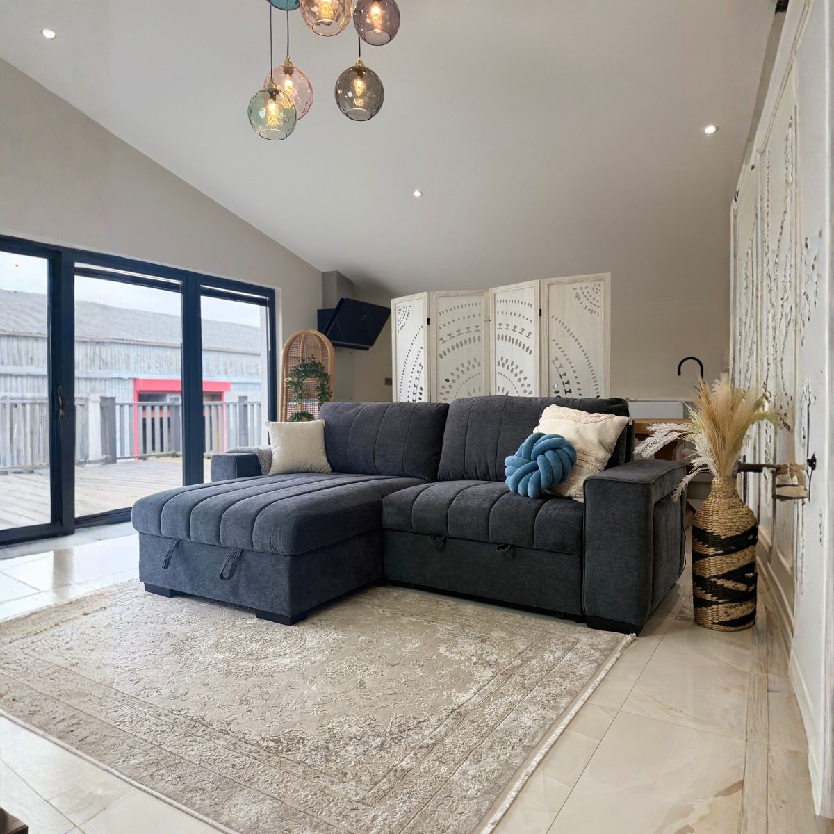 Alfie Universal Corner Sofa Bed in Grey Beehive