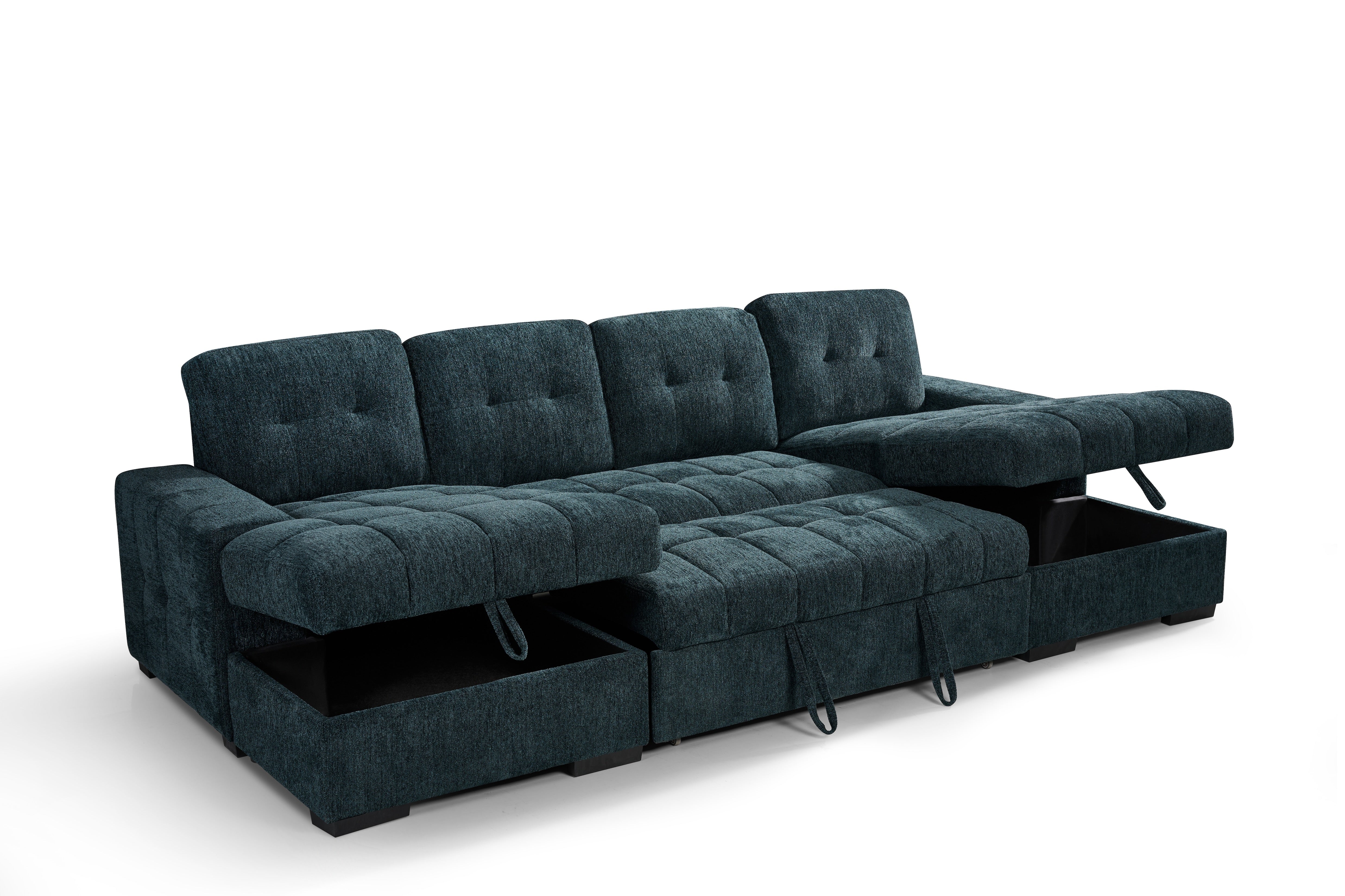 Amalfi Teal U Shape Sofa Bed with Storage