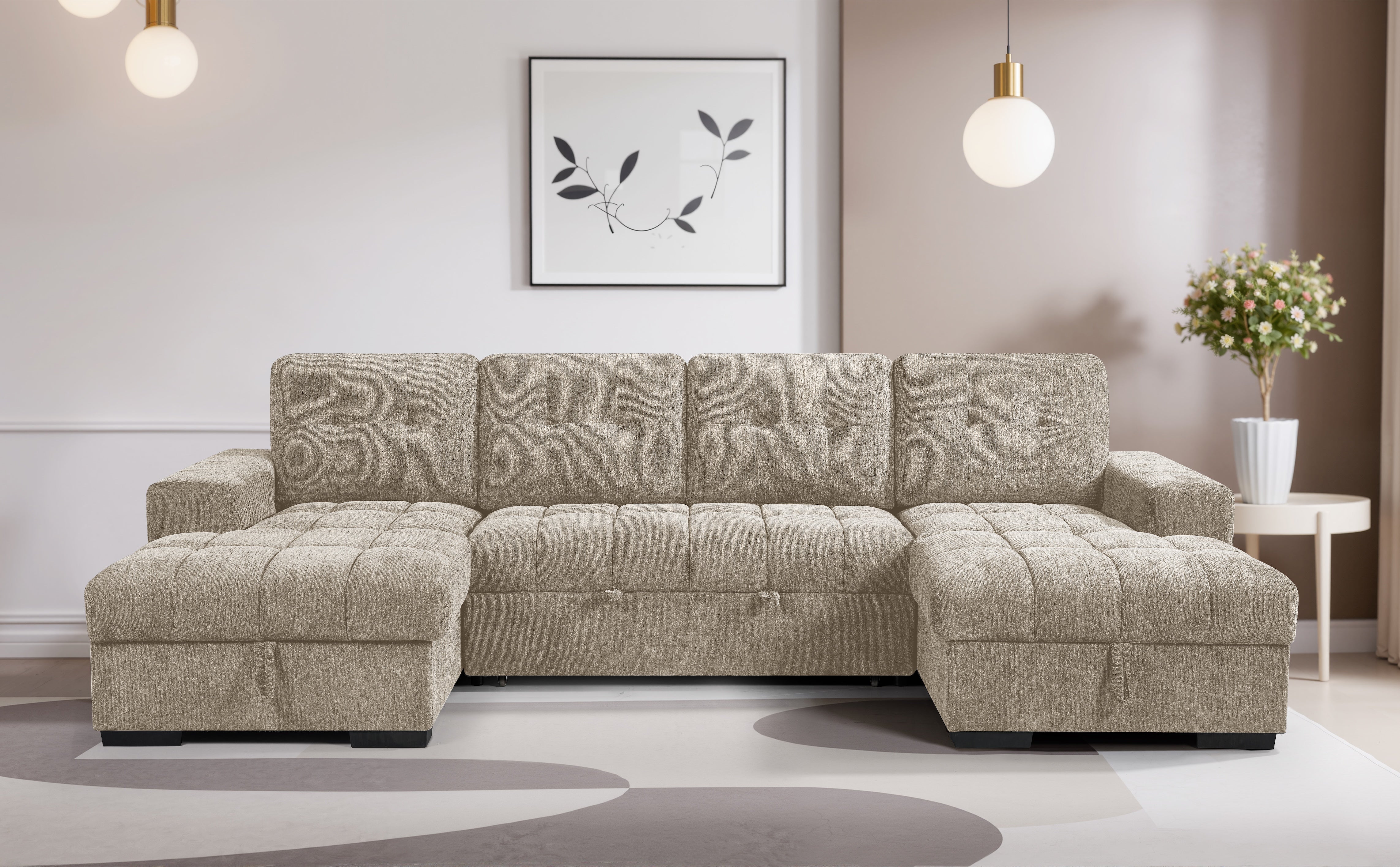 Amalfi U Shape Sofa Bed in Beige