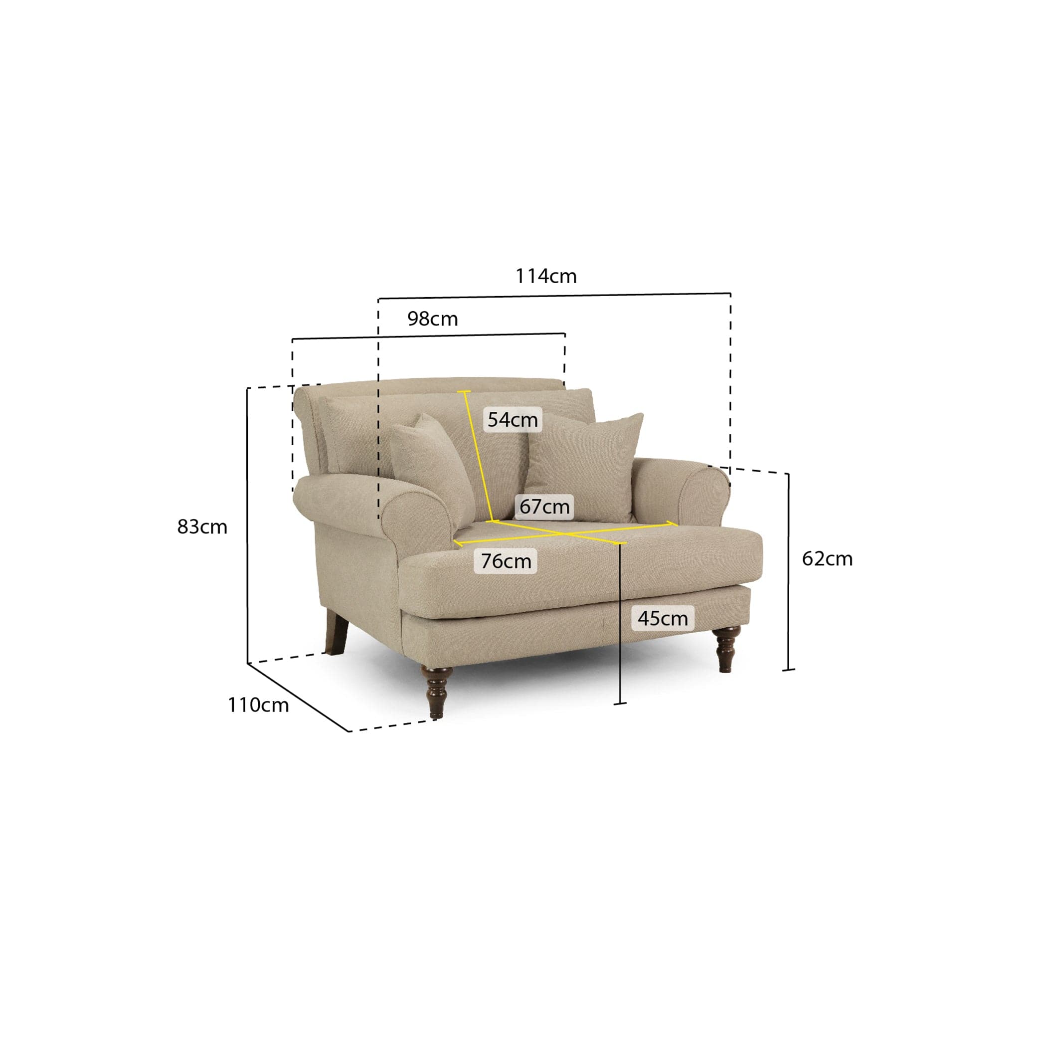 Aspen Sofa Beige Armchair - measurement view (7026362482752)