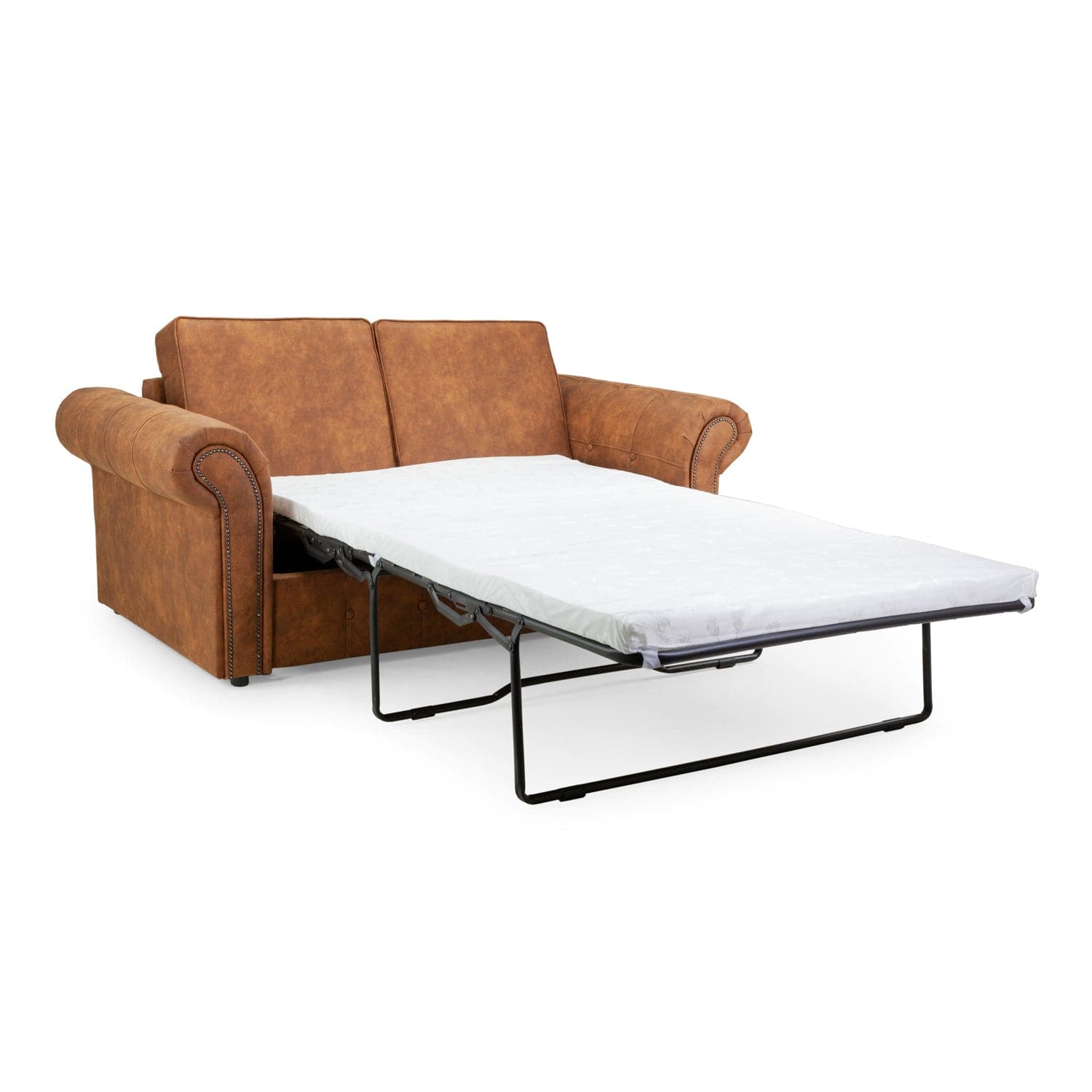 Atlanta Sofabed Tan 2 Seater into bed view (7025816207424)