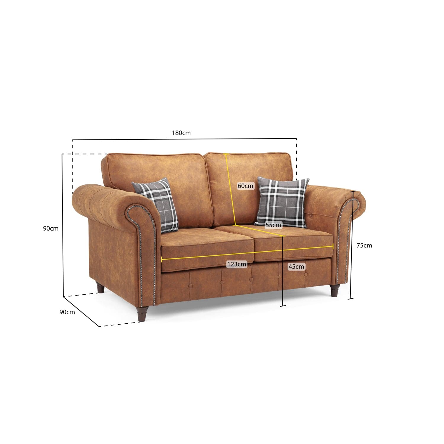 Atlanta sofa Tan 2 seater - Measurement View (7025813684288)