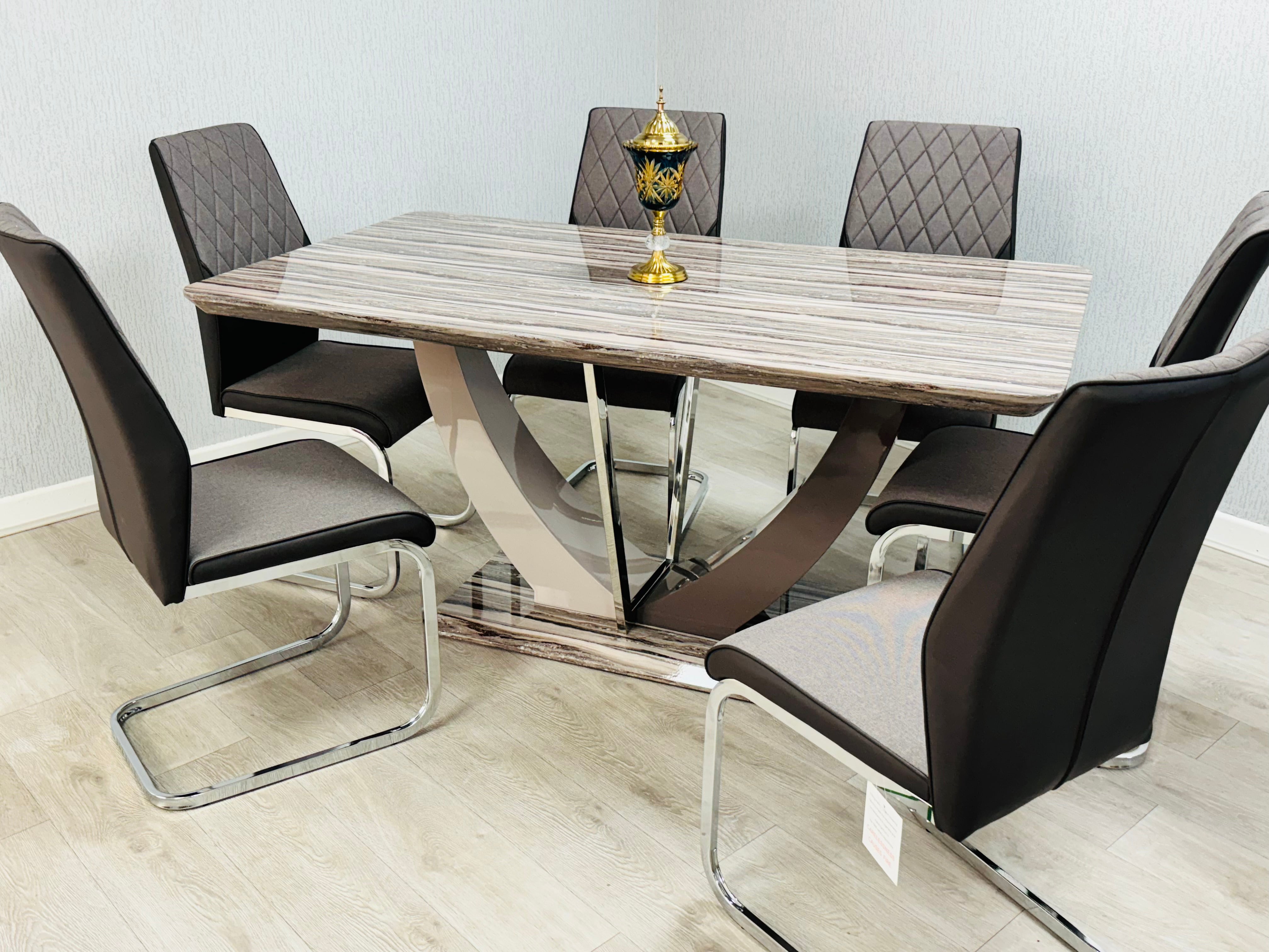 Atlantis Brown Marble Effect 160cm Table & 6 chairs,1 (15293841113466)