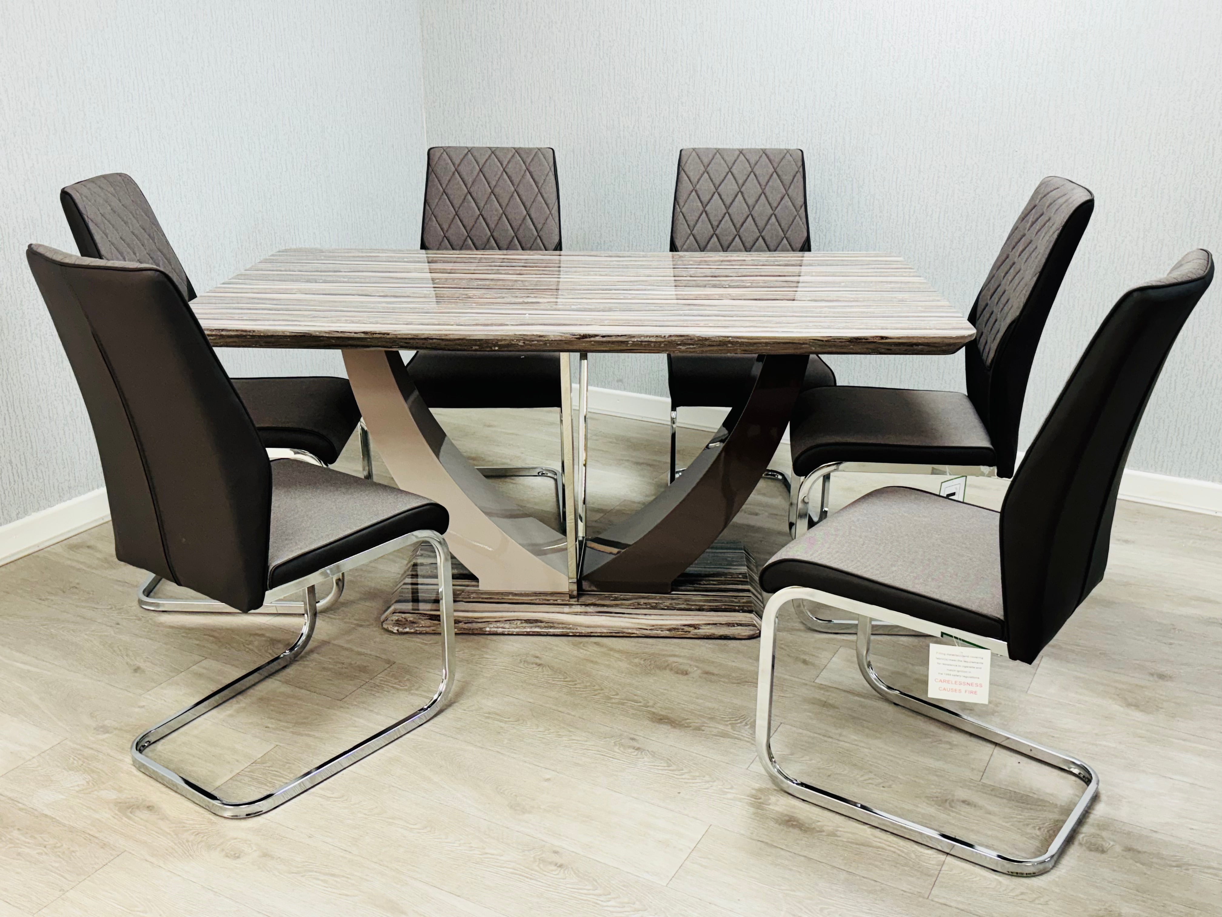 Atlantis Brown Marble Effect 160cm Table & 6 chairs,3 (15293841113466)
