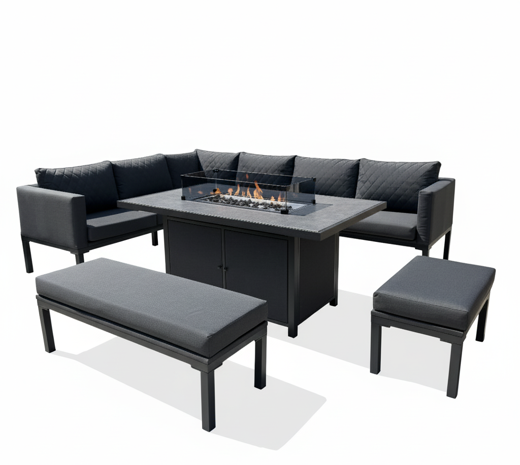 Ava Aluminium Firepit Dining Set In Grey
