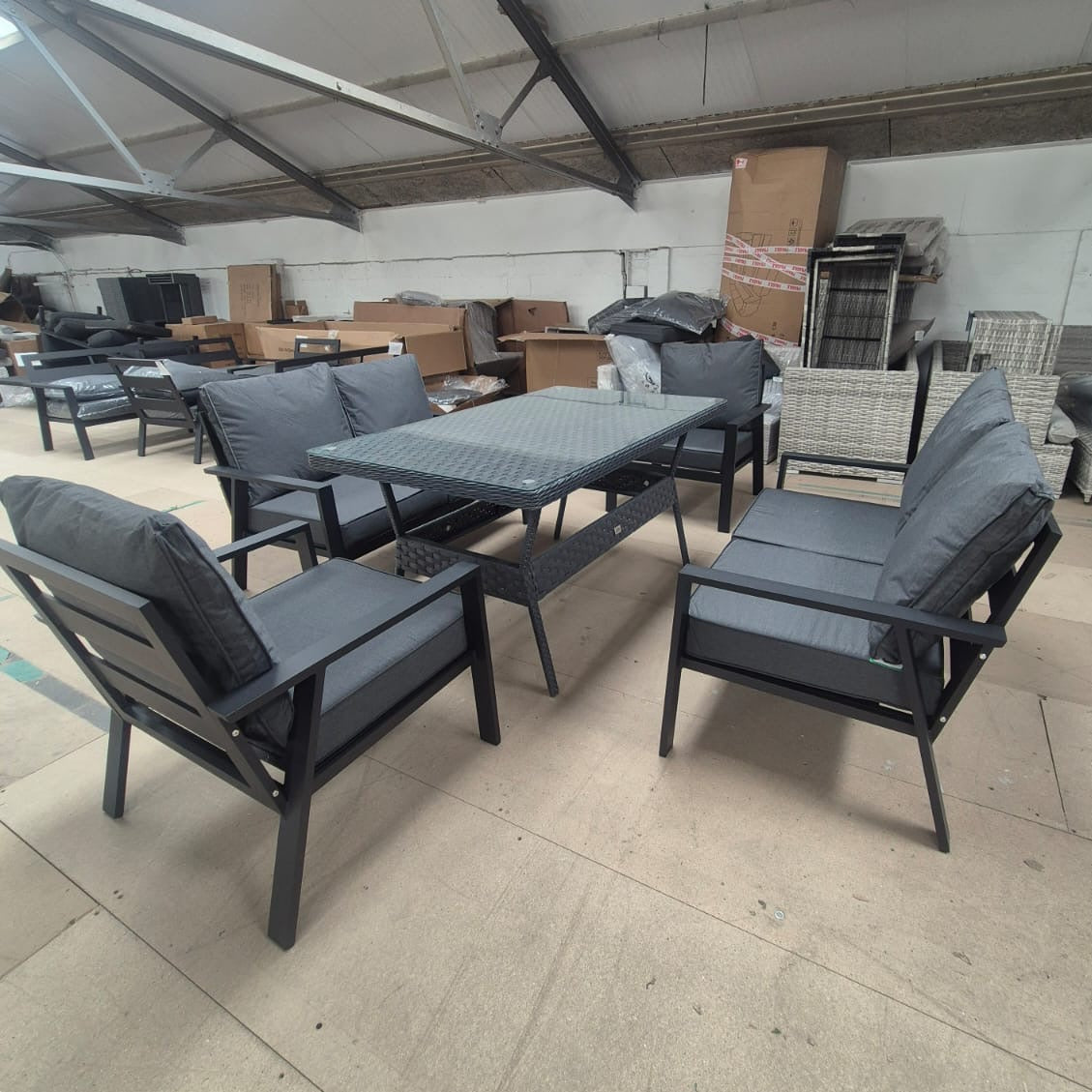 Sienna Aluminium Sofa Dining Set with Grey Rattan Dining Table