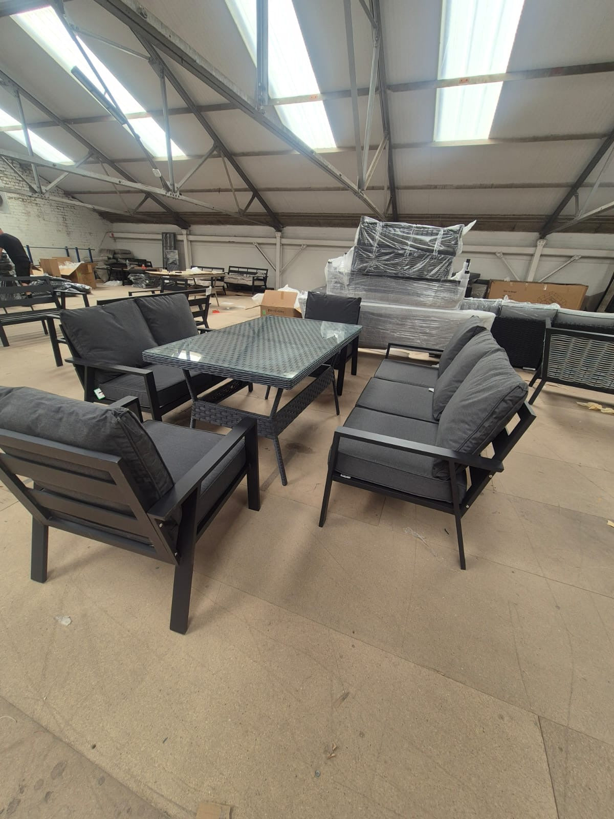 Sienna Aluminium Sofa Dining Set with Rattan Dining Table in Grey