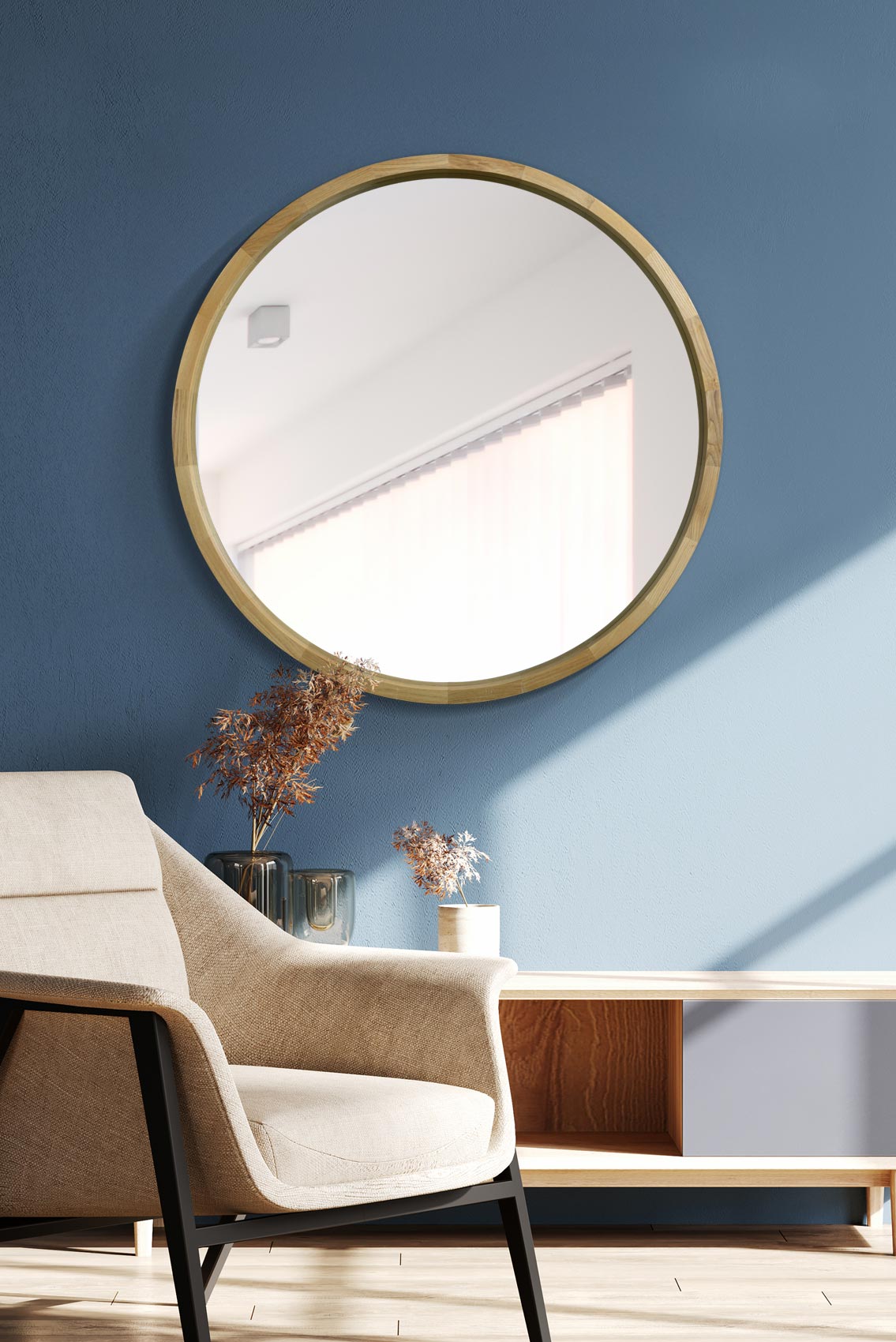 The Naturalis - Solid Oak Round Deep Dish Framed Mirror 35" X 35" (90CM X 90CM) (15010542190970)