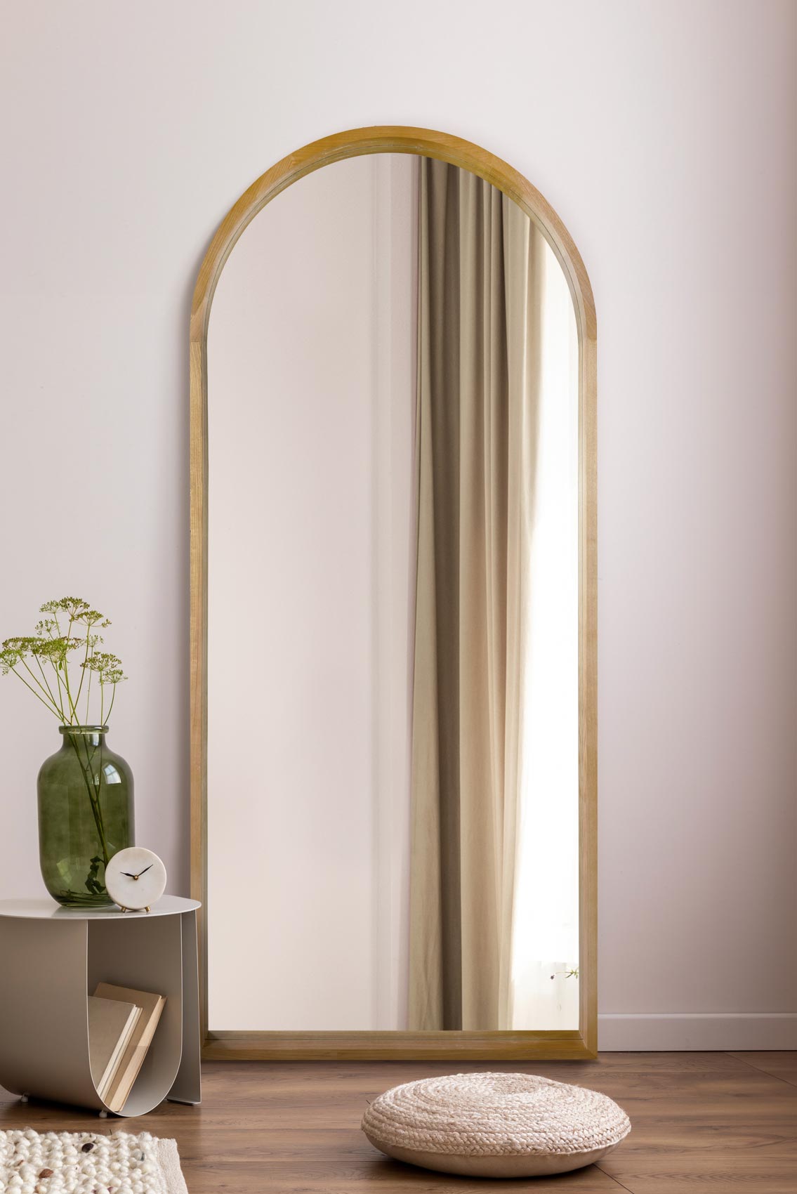 The Naturalis - Solid Oak Framed Arched Leaner / Wall Mirror 75" X 33" (190CM X 85CM) Scandinavian 'Scandi' Inspired. (15010542256506)