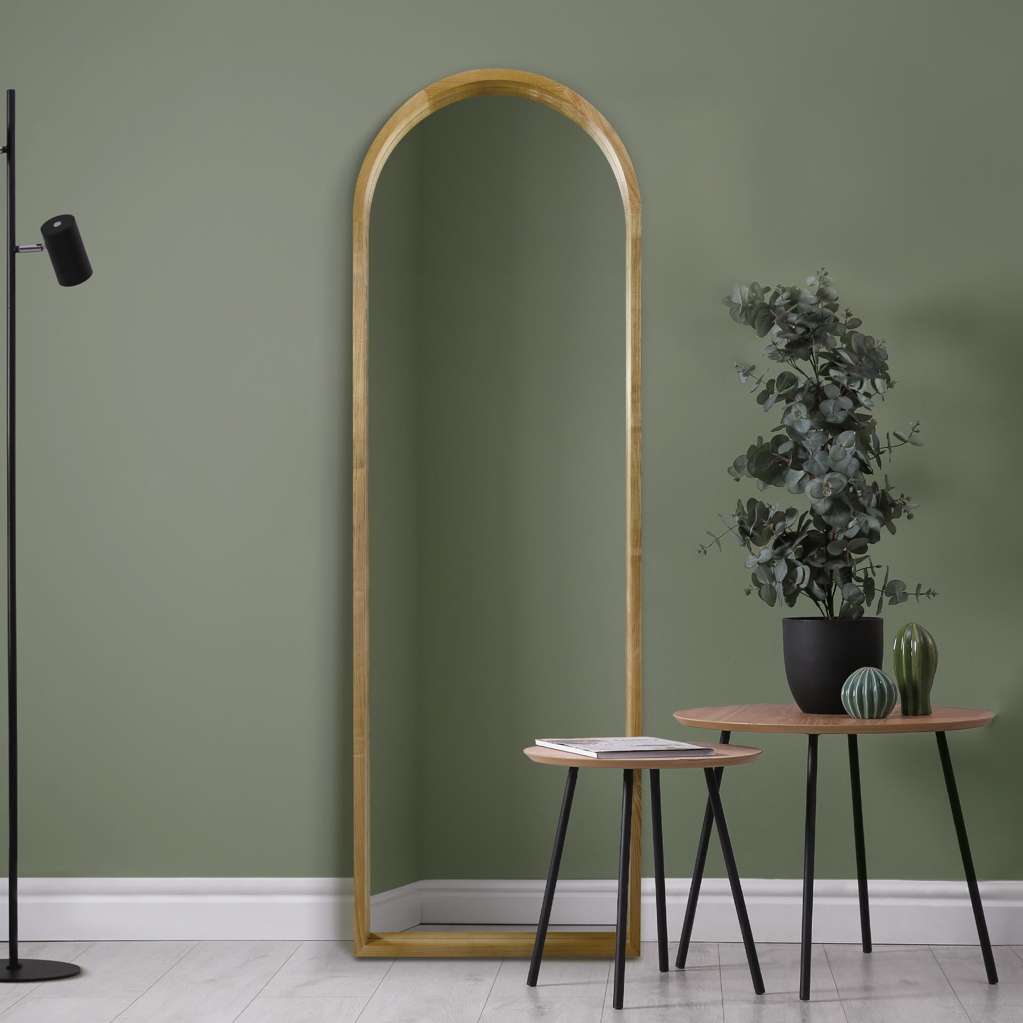 The Naturalis - Solid Oak Framed Arched Leaner / Wall Mirror 71" X 24" (180CM X 60CM) Scandinavian 'Scandi' Inspired. (15010542420346)