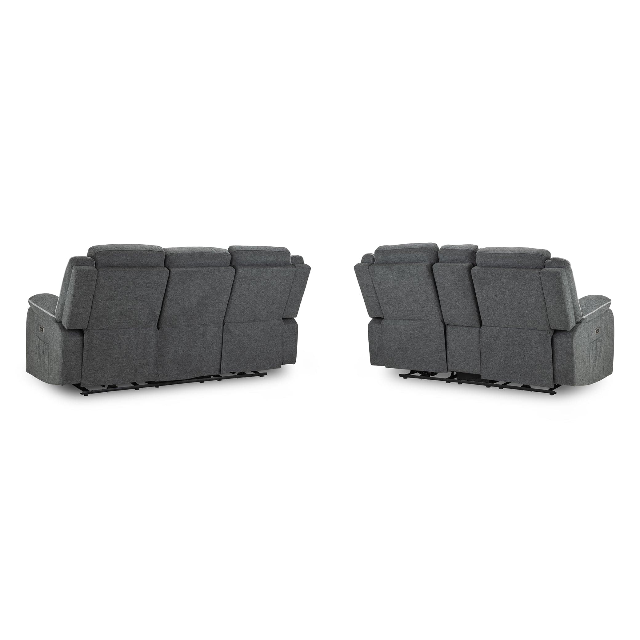 Back view of Dexter Electric Recliner Sofa Grey Fabric 3+2 Set (7023529132096)