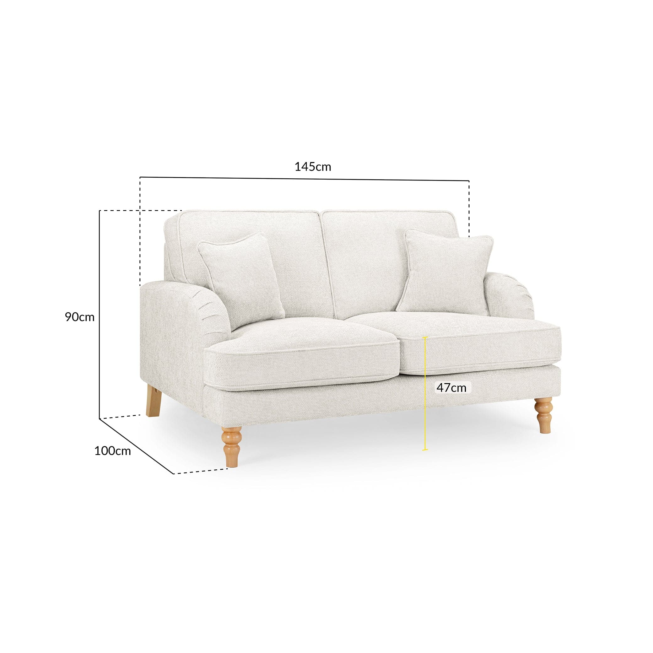 Banks Cream 2 Seater Sofa - measurement view (7027329728576)