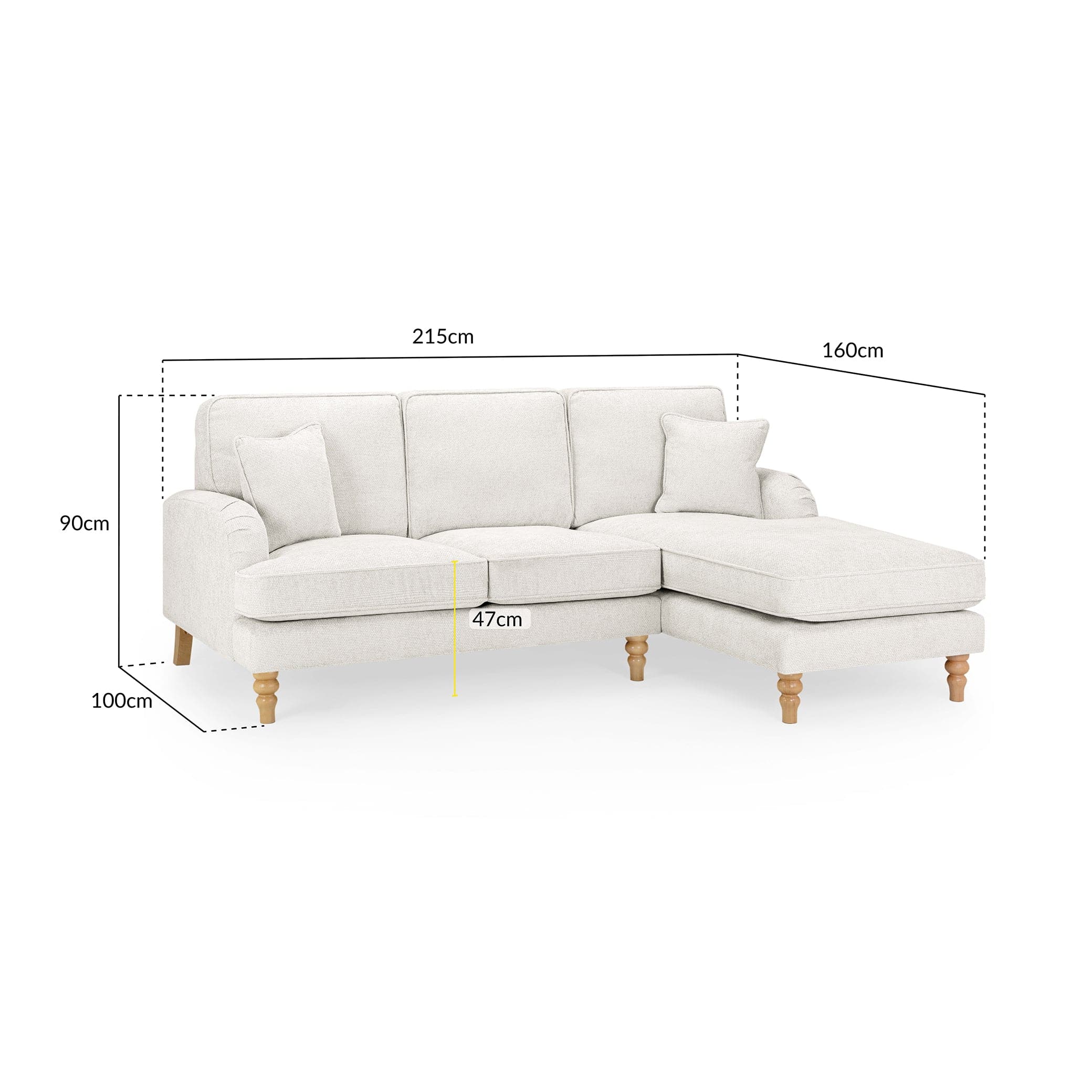 Banks Cream Right Hand Facing Corner Sofa - measurement view (7027332251712)