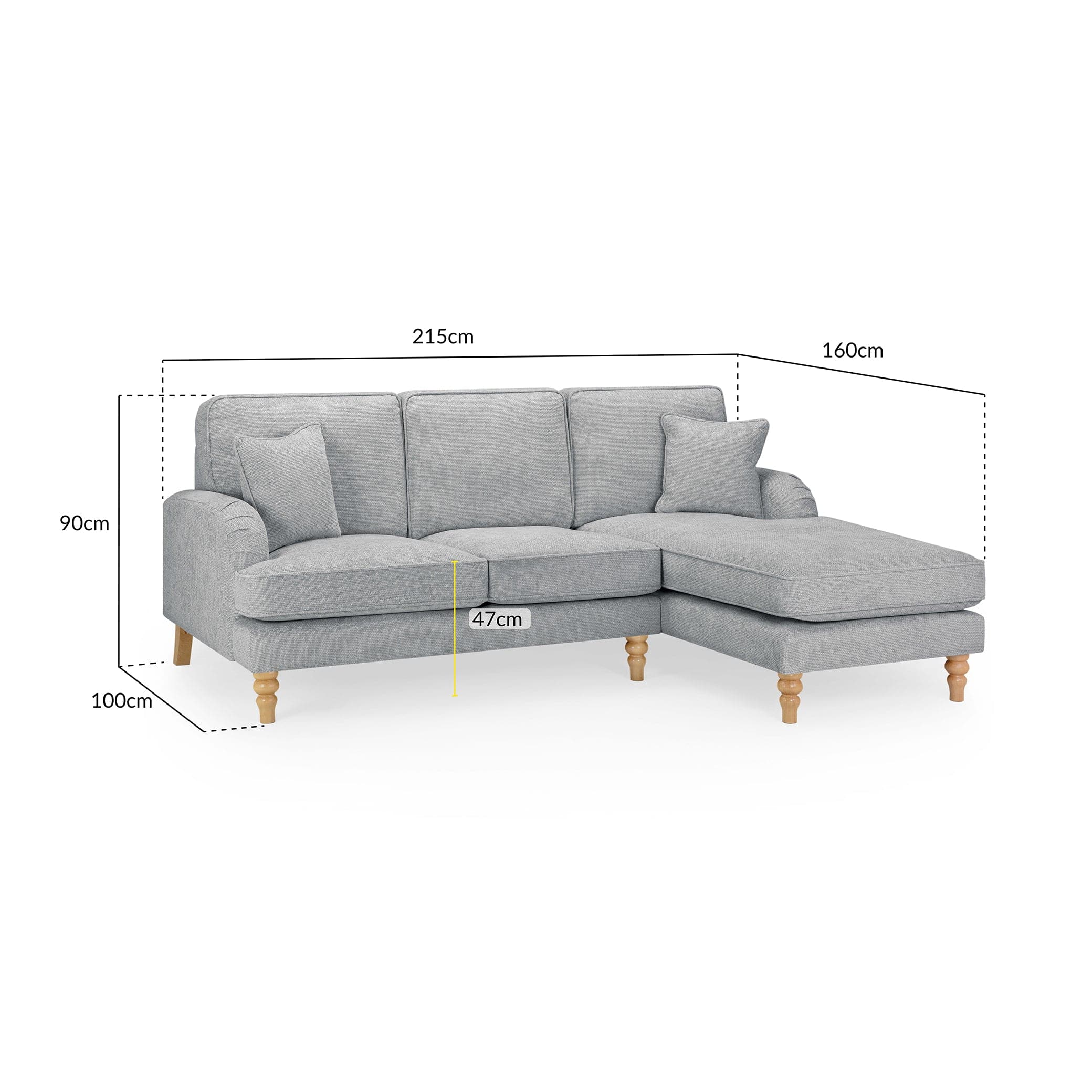 Banks Slate Right Hand Facing Corner Sofa - measurement view (7027336642624)