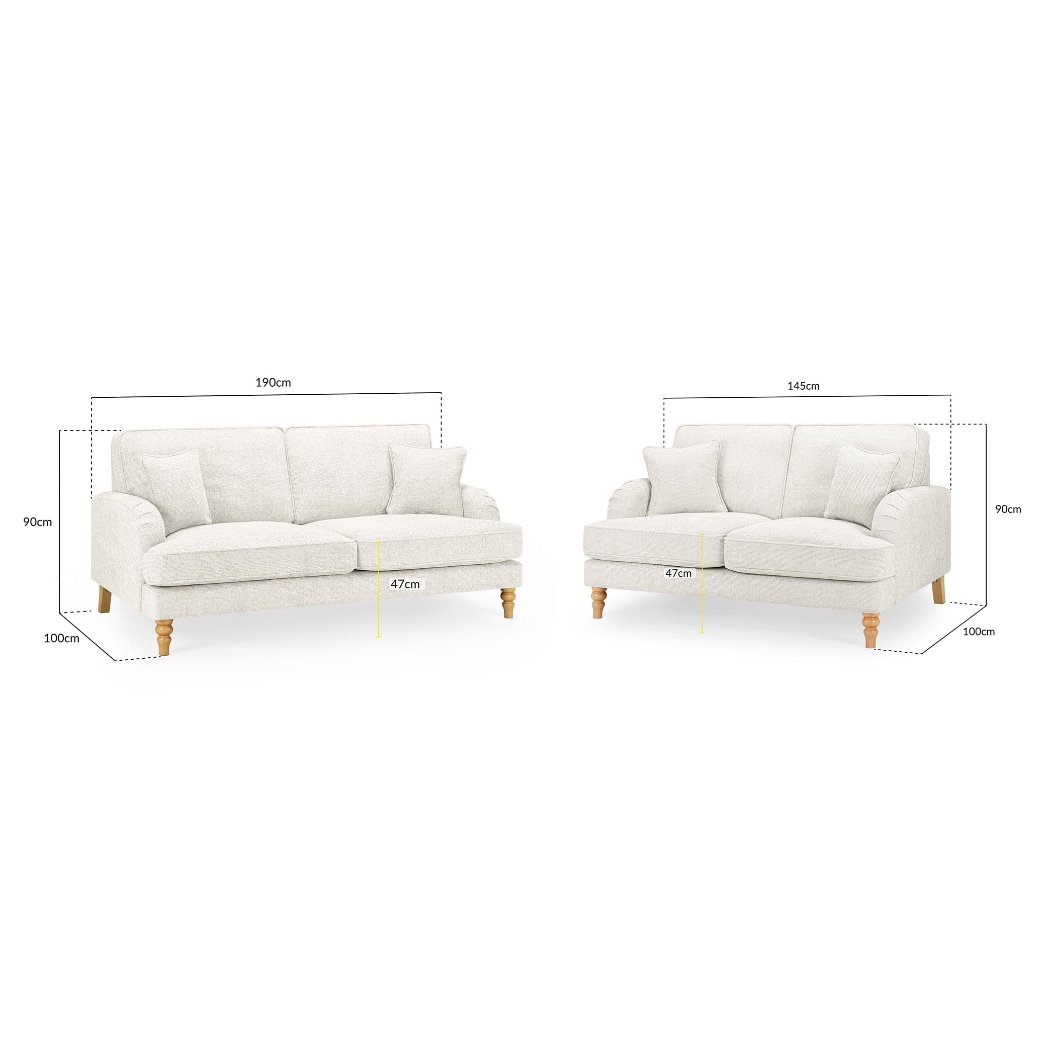 Banks Sofa Cream 3+2 Set - measurement view (7027330613312)