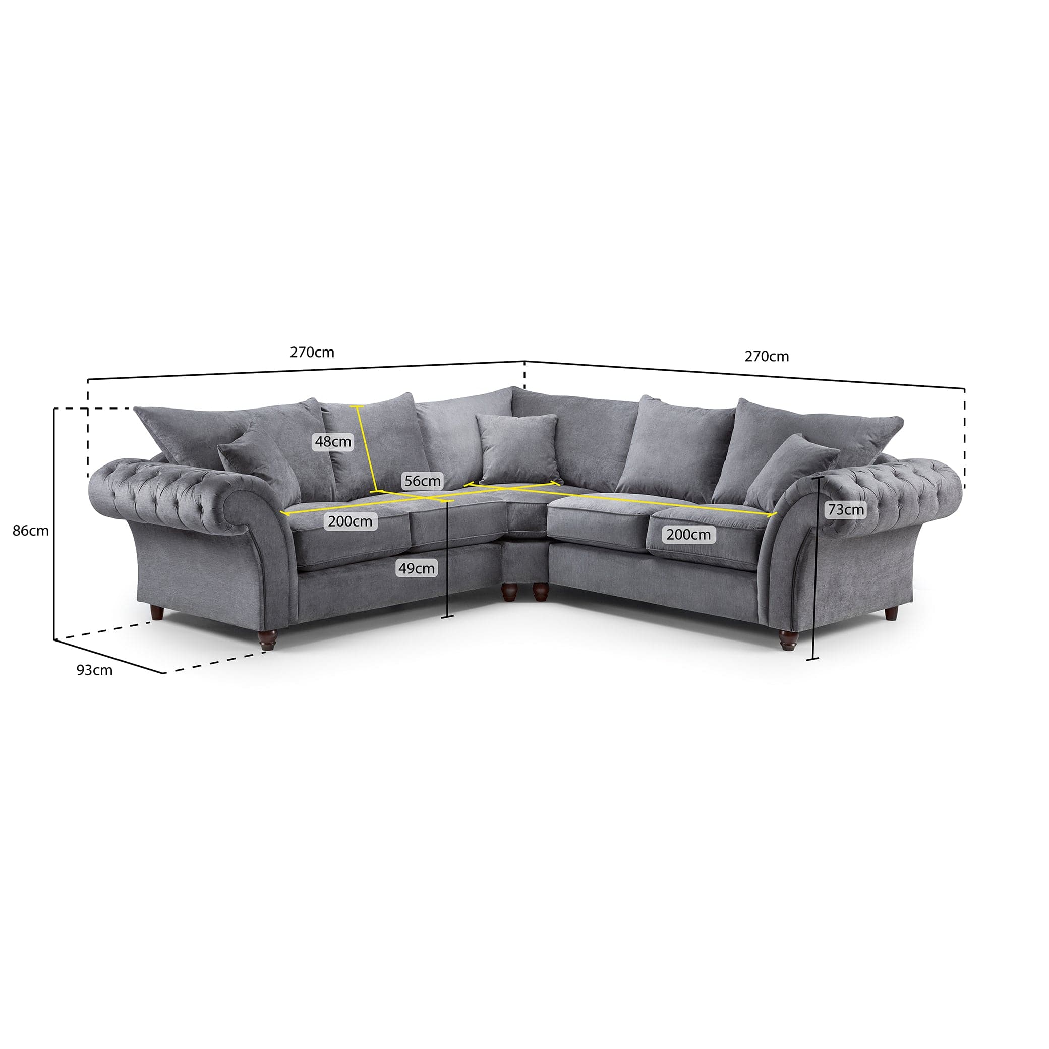 Berkshire Grey Large Corner Sofa - measurement view (7026904891456)