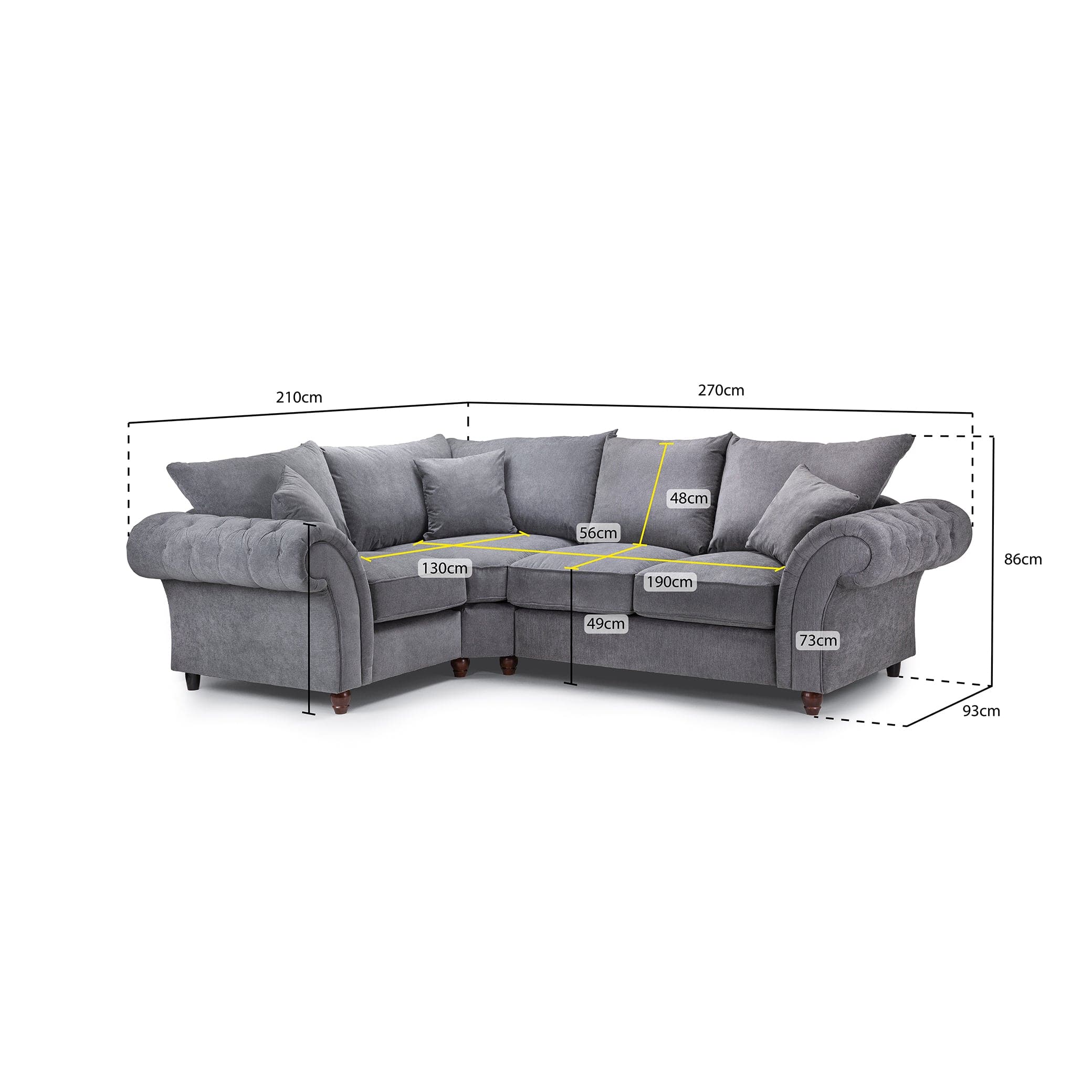 Berkshire Grey Left Hand Corner Sofa - measurement view (7026905448512)