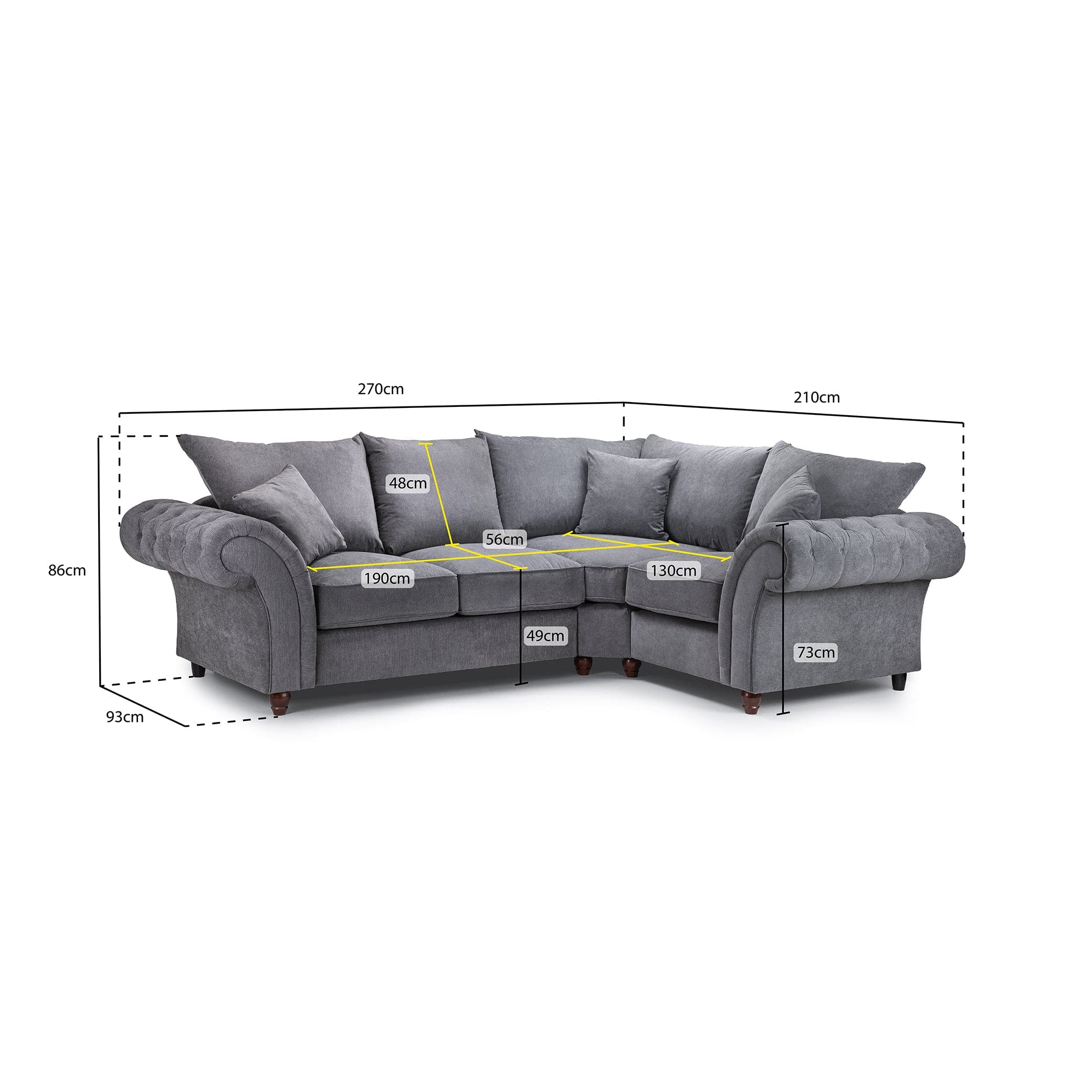 Berkshire Grey Right Hand Corner Sofa - measurement view (7026905514048)
