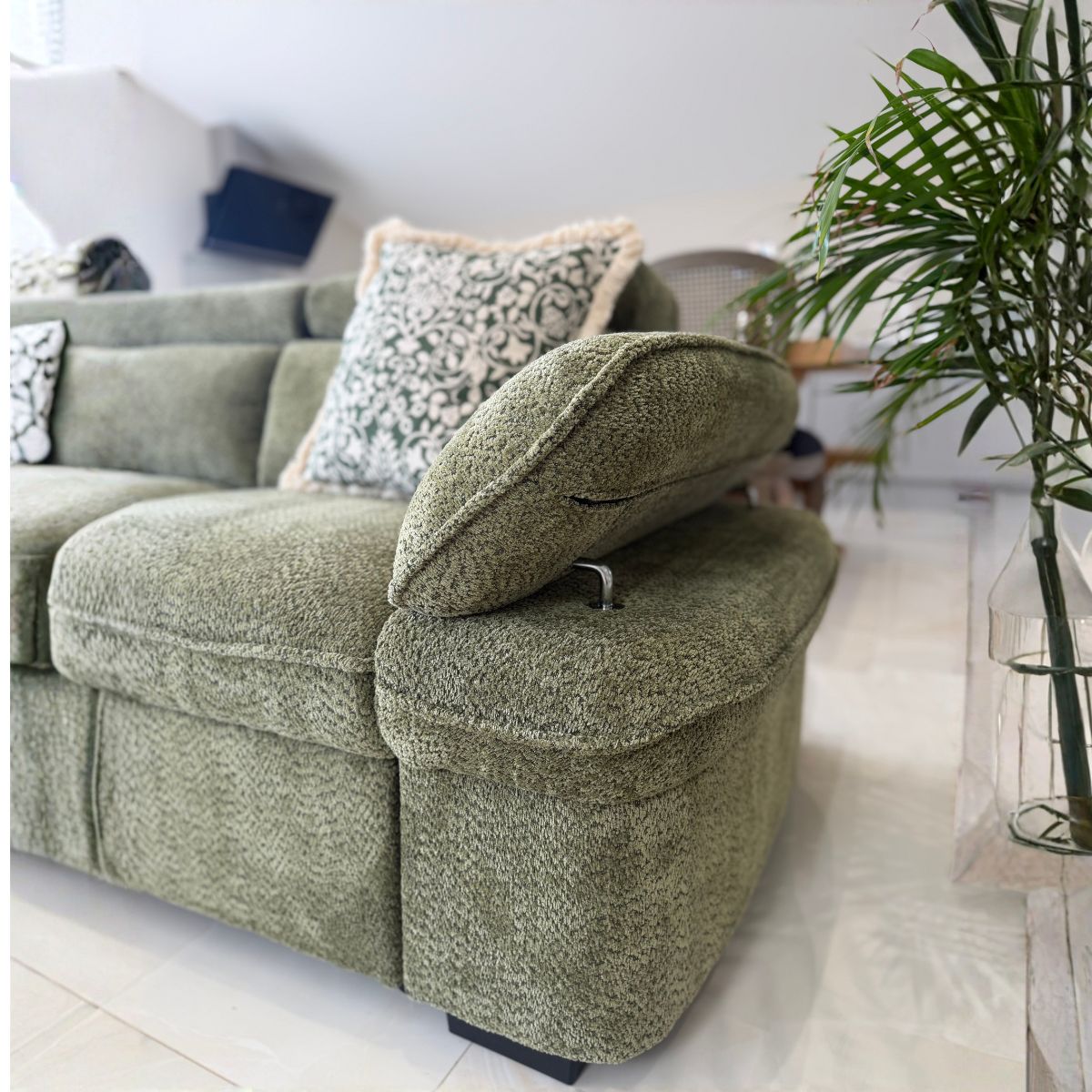 Billie Universal Corner Sofa Bed with Storage in Green Beehive