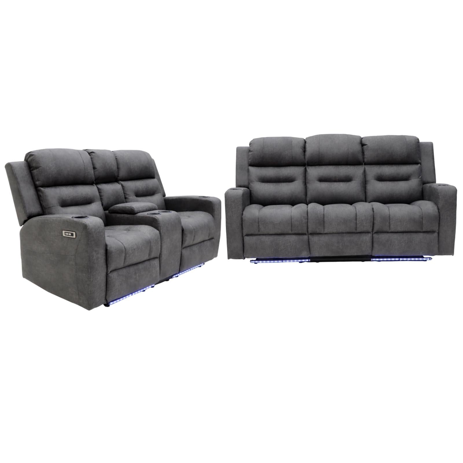 Leo Tech Recliner Sofa Grey 3+2 Set