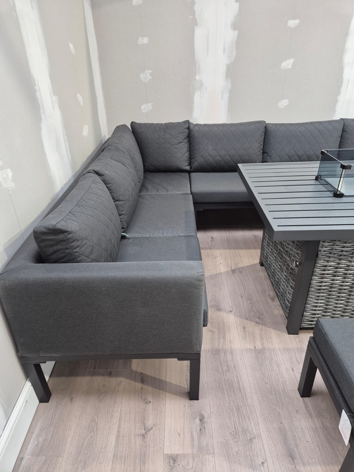 Grey Garden Corner Sofa Set with Fire Pit Dining Table - Clearance Wayfair