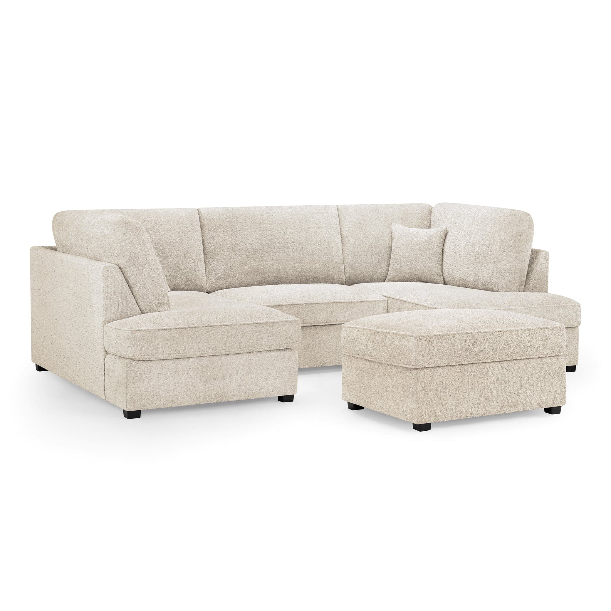 Camden U-Shape Corner Sofa with Footstool – Beige Boucle – Front View with Footrest
(7022932656192)