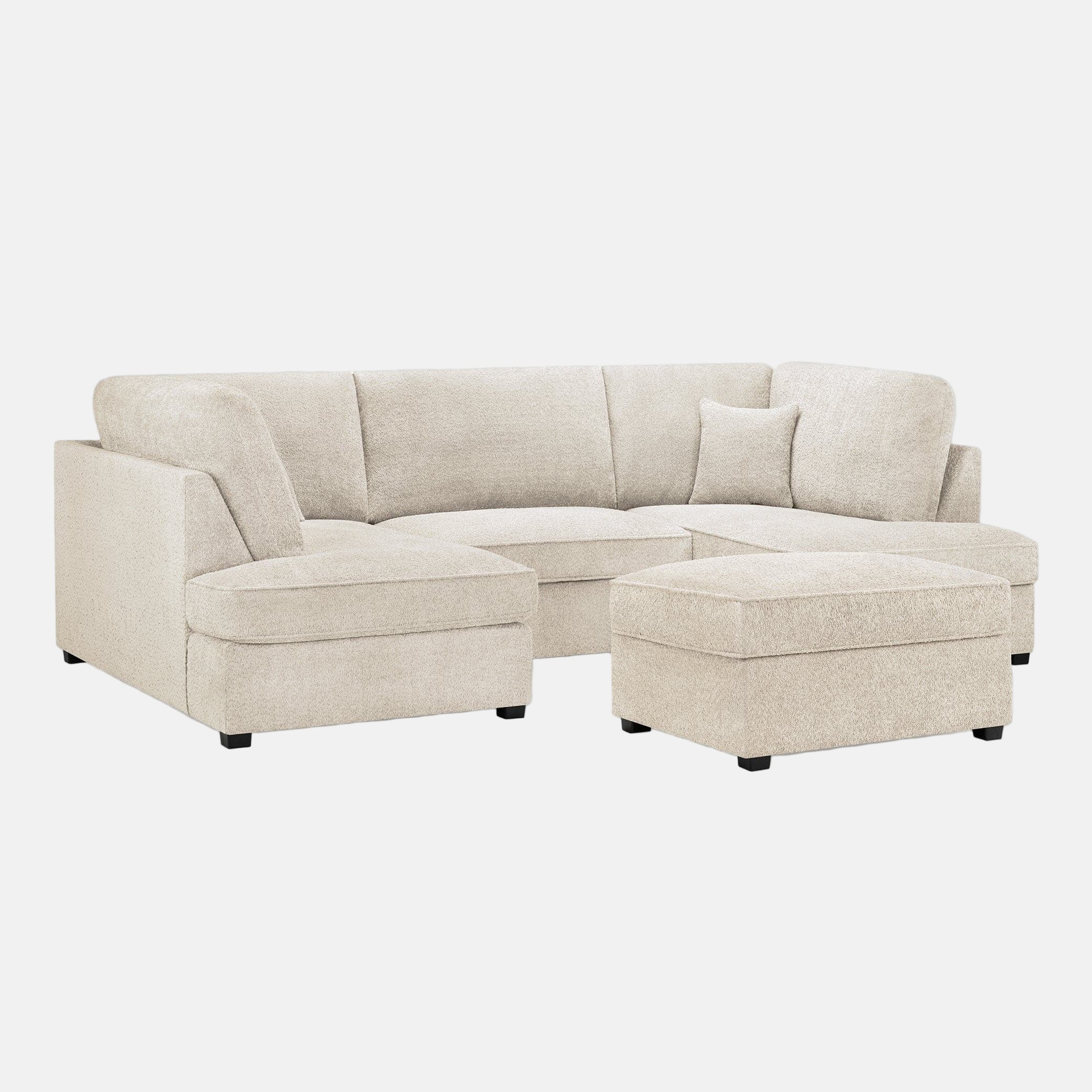 Camden U-Shape Corner Sofa with Footstool – Beige Boucle – Front View with Footrest
(7022932656192)