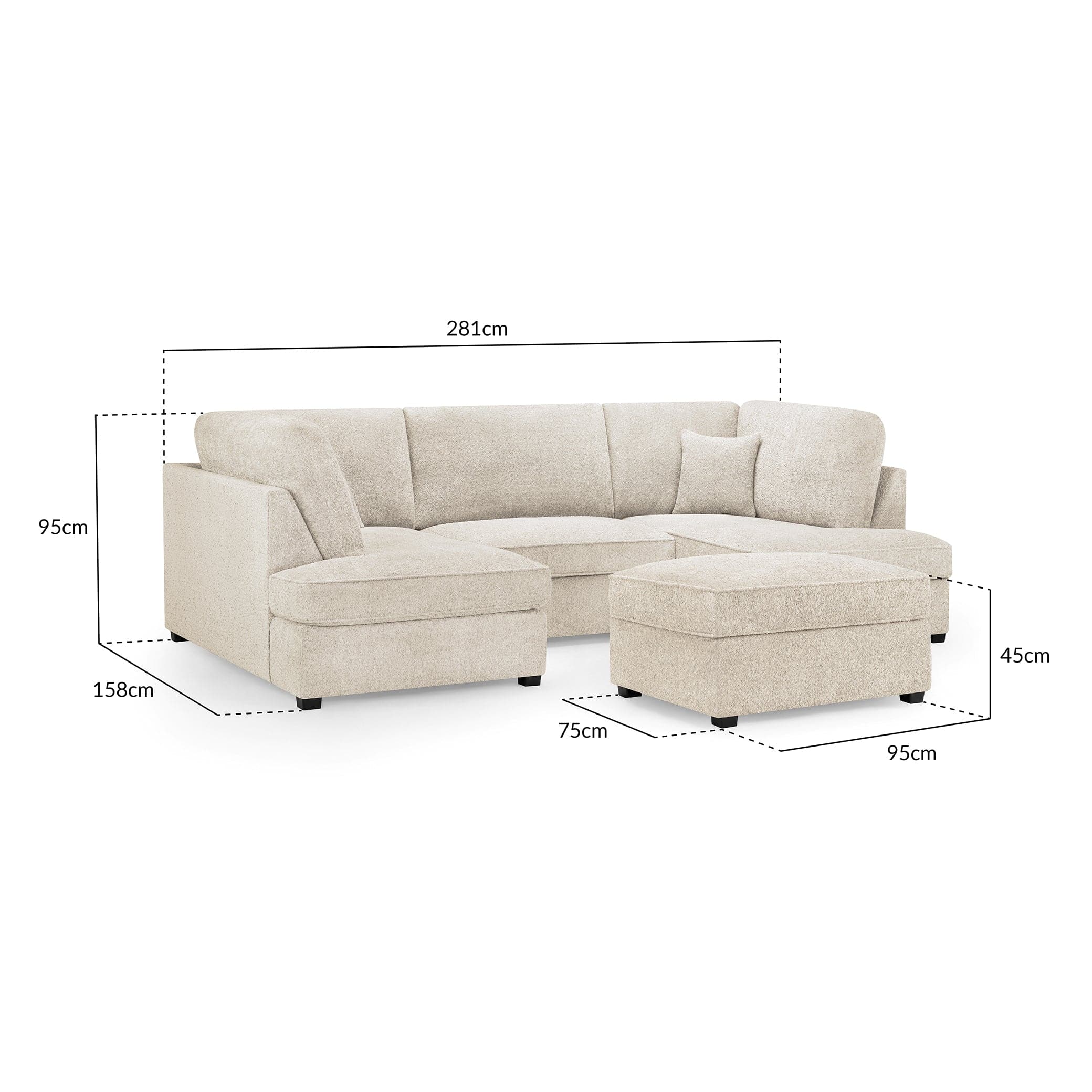 Camden U-Shape Corner Sofa with Footstool – Beige Boucle – Seat Depth Detail (7022932656192)