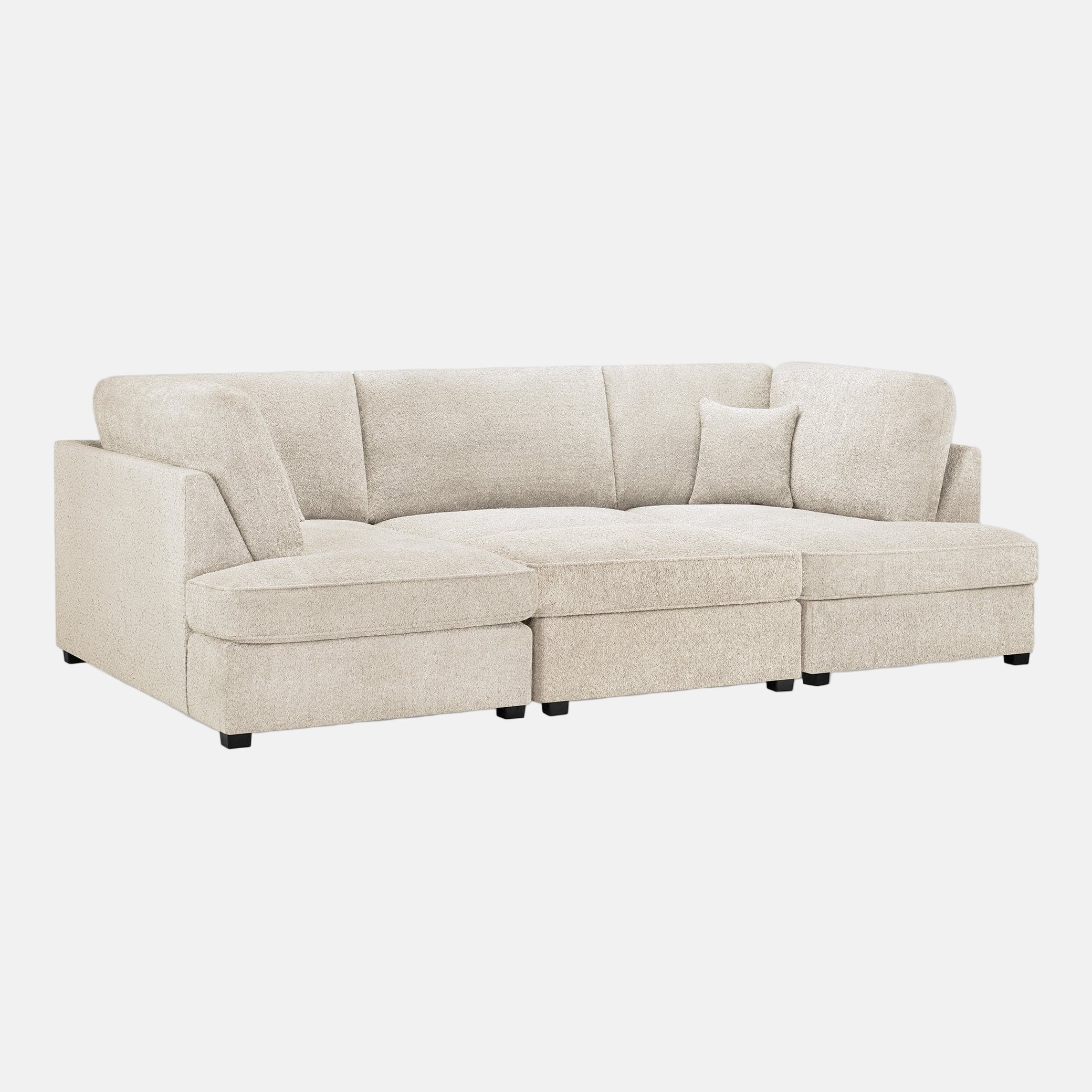 Camden U-Shape Corner Sofa with Footstool – Beige Boucle – Side Profile (7022932656192)