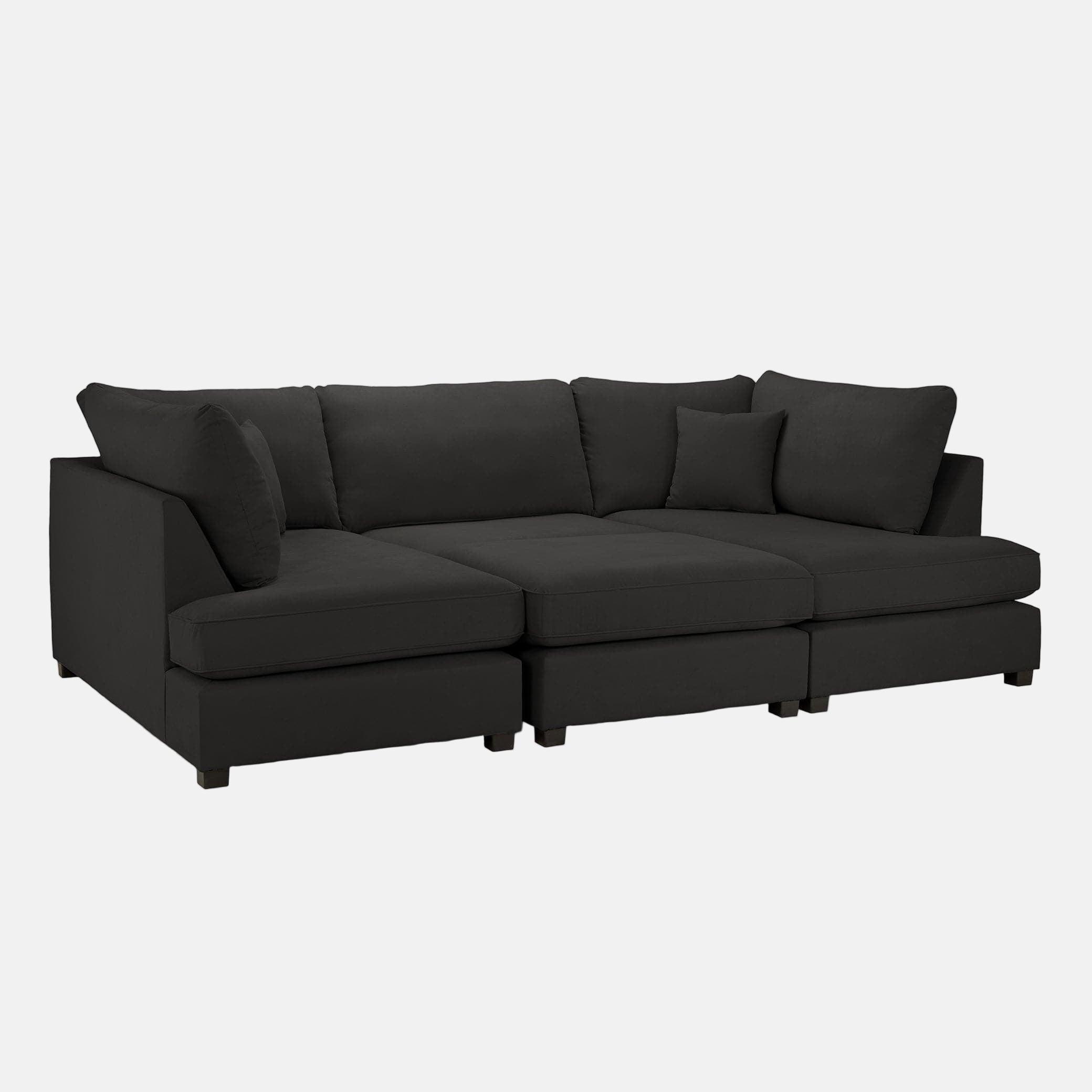 Camden U-Shape Corner Sofa with Footstool – Black– Side Profile (7022917615680)