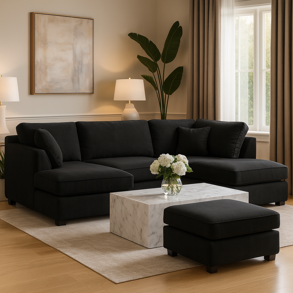 Camden U-Shape Corner Sofa with Footstool – Classic Black (7022917615680)