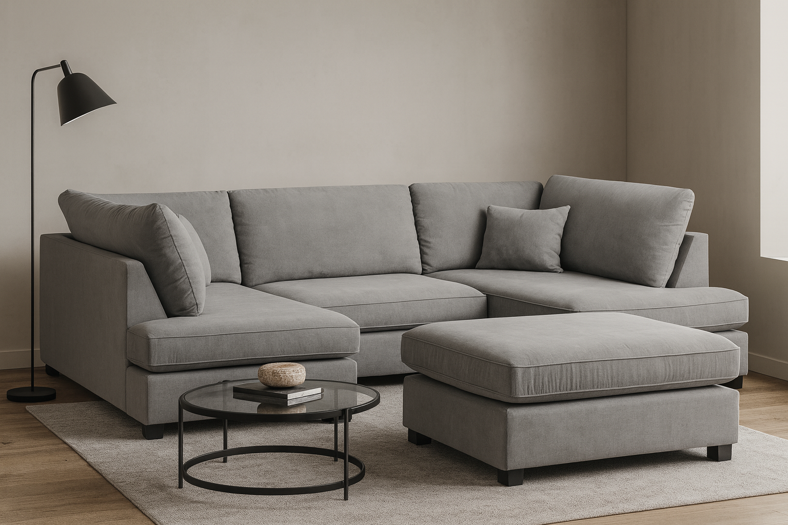 Camden U-Shape Corner Sofa with Footstool – Classic Grey (7022914764864) (7022932656192)