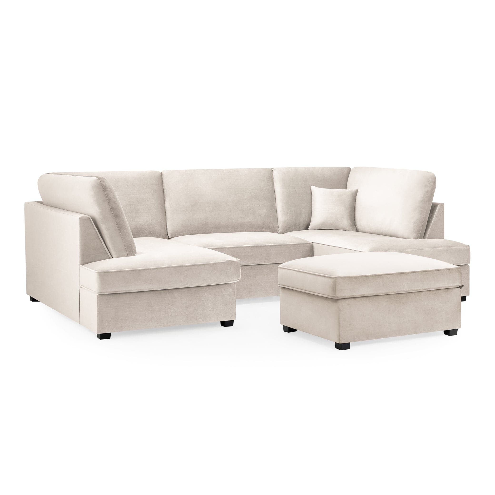 Camden U-Shape Corner Sofa with Footstool – Plush Beige– Front View with Footrest (7022922104896)