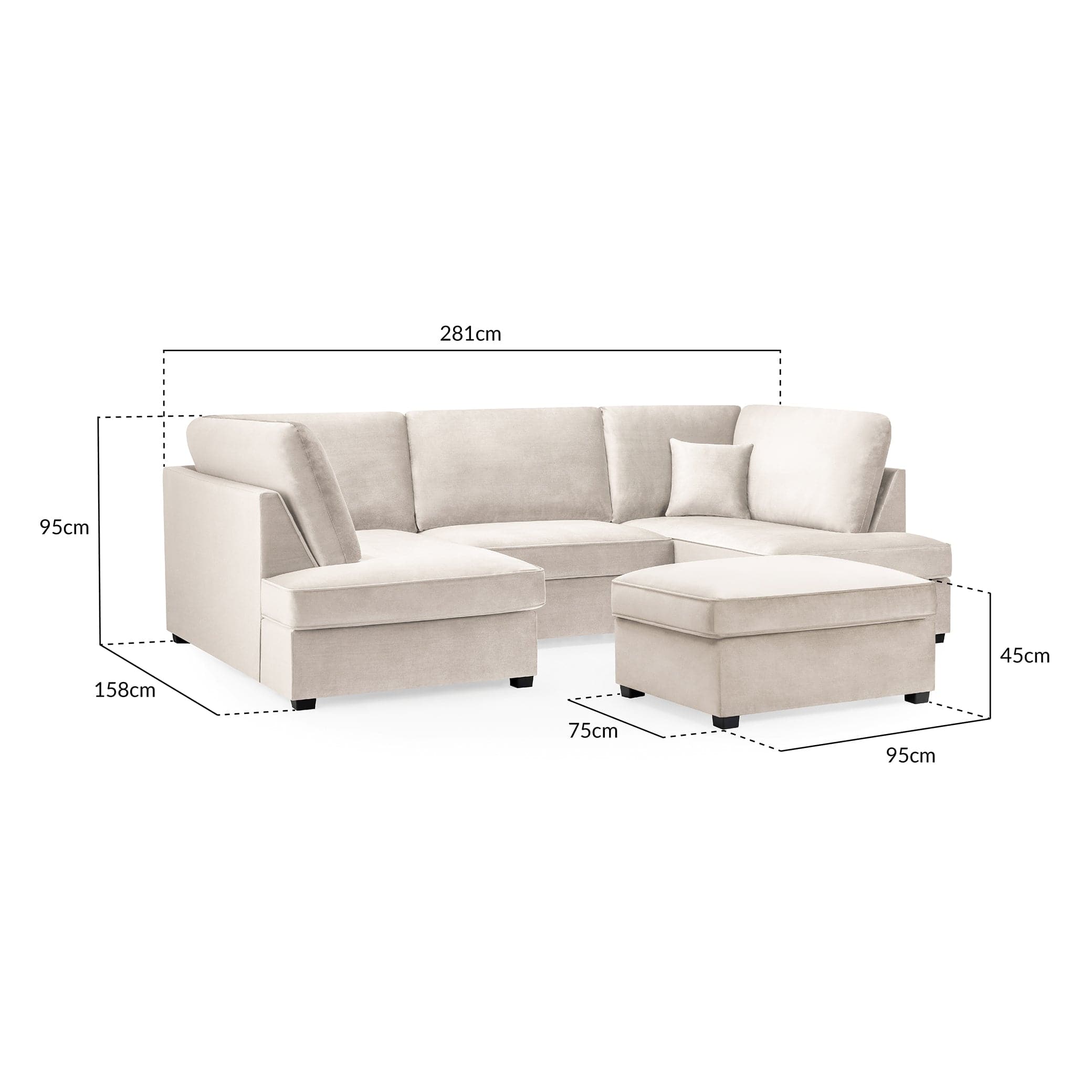 Camden U-Shape Corner Sofa with Footstool – Plush Beige– Seat Depth Detail (7022922104896)