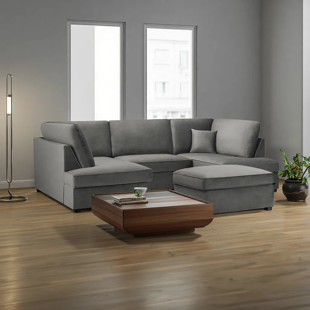 Camden U-Shape Corner Sofa with Footstool – Plush Grey (7022928986176)