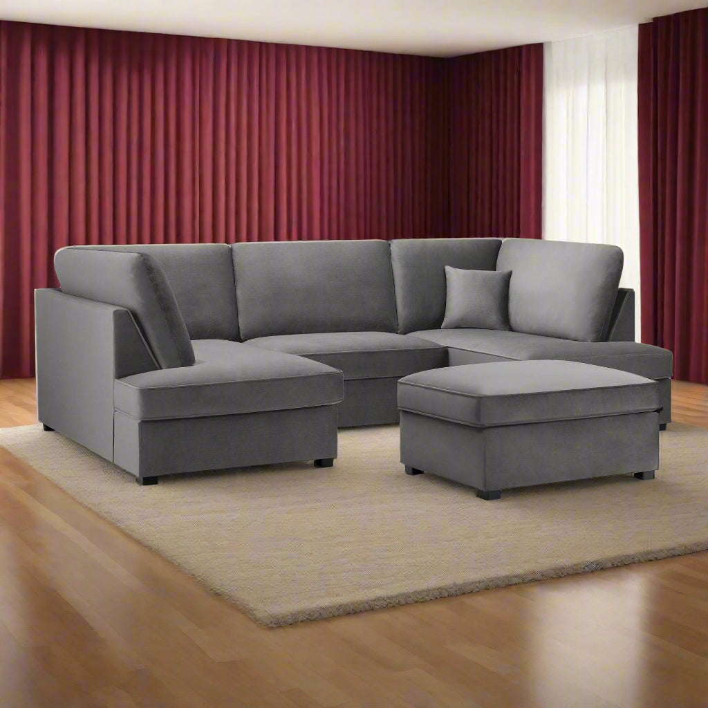 Camden U-Shape Corner Sofa with Footstool – Plush Grey (7022928986176)