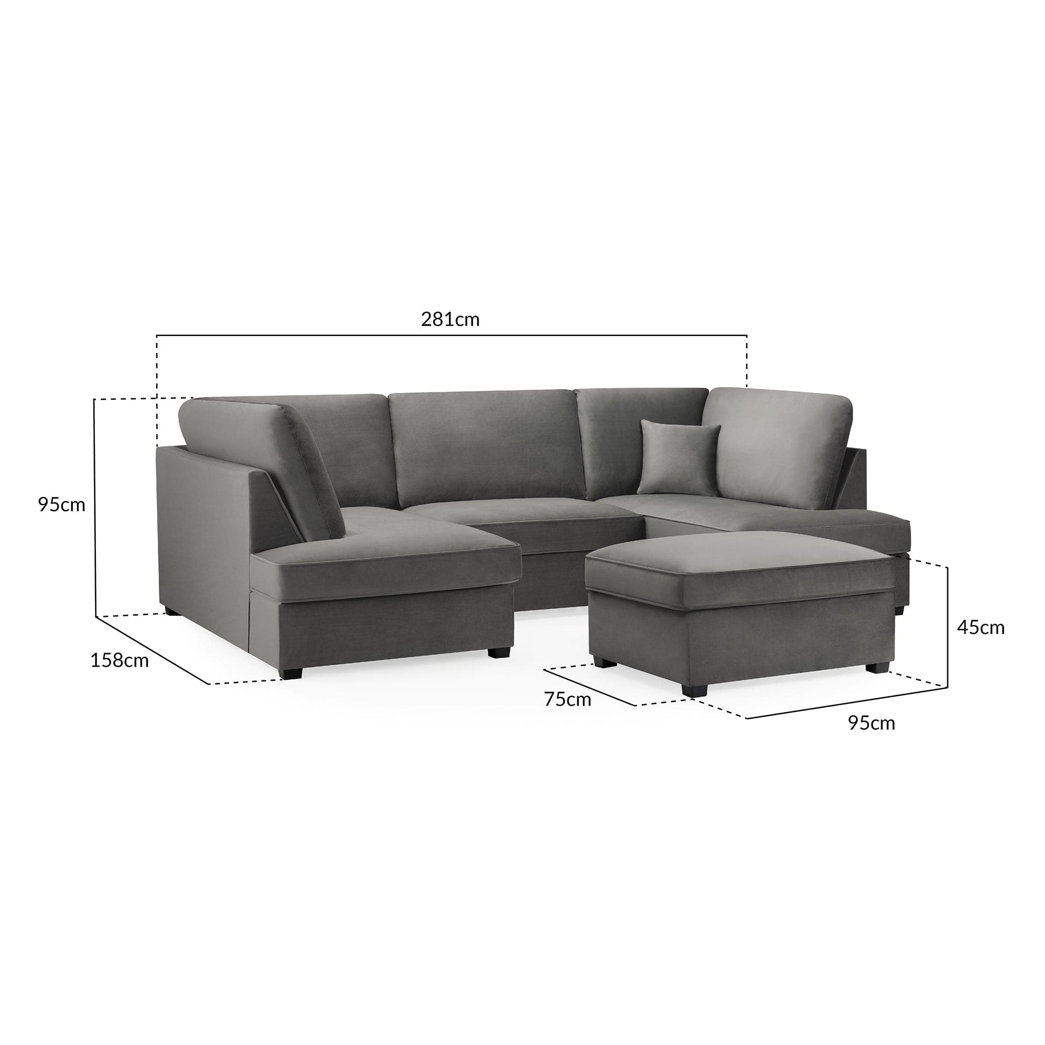 Camden U-Shape Corner Sofa with Footstool – Plush Grey – Seat Depth Detail (7022928986176)