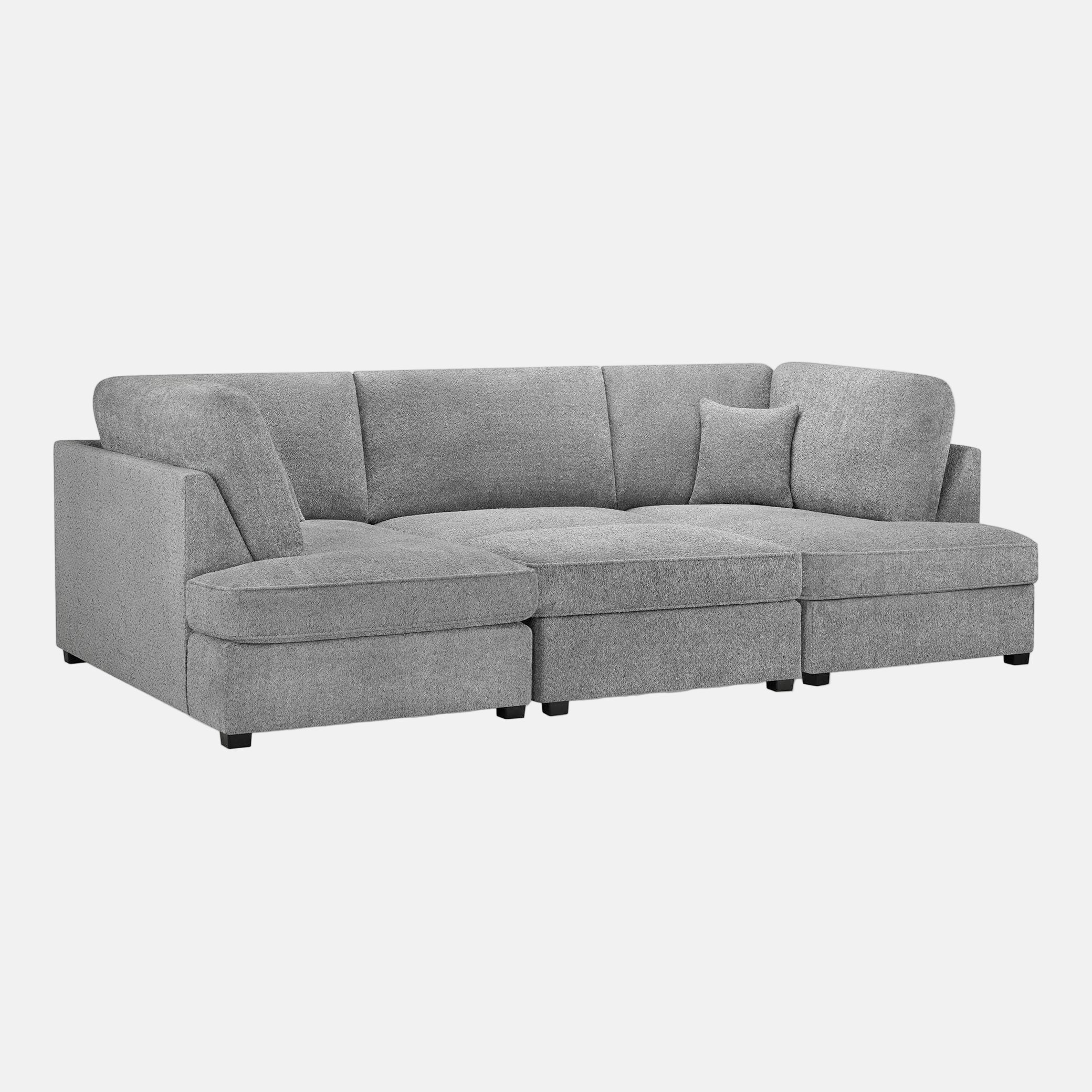 Camden U Shape Corner Sofa with Footstool - Grey Boucle side angle view (7022930985024)