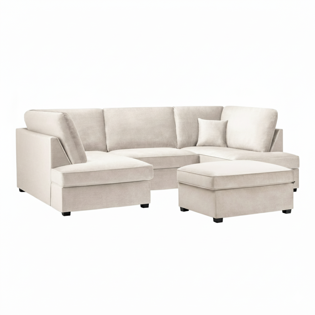 Camden U Shape Corner Sofa with Footstool - Plush Beige