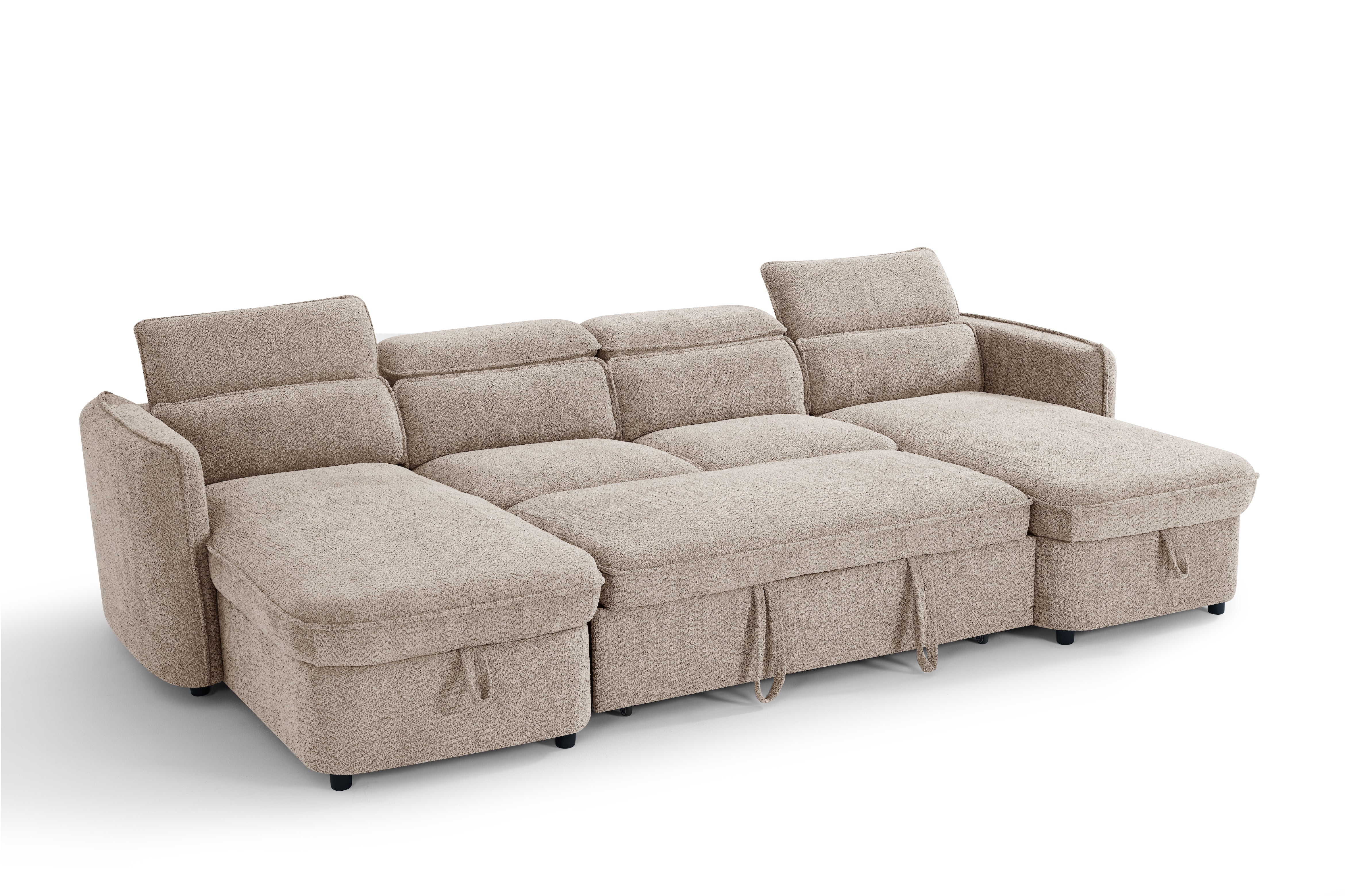 Nova U Shape Corner Sofa Bed in Beige - AMC Furniture